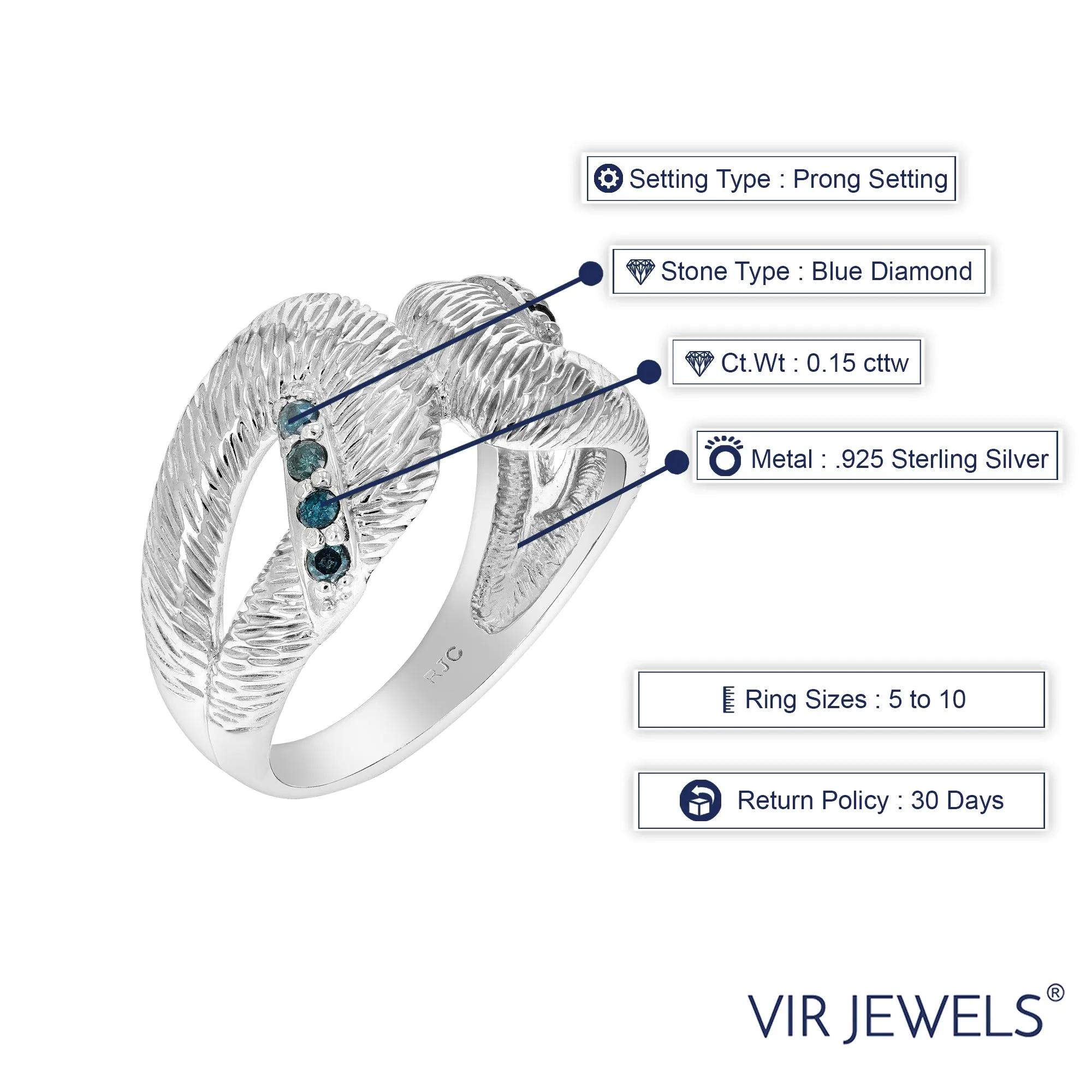 0.15 cttw Blue Diamond Fashion Statement Ring in Sterling Silver