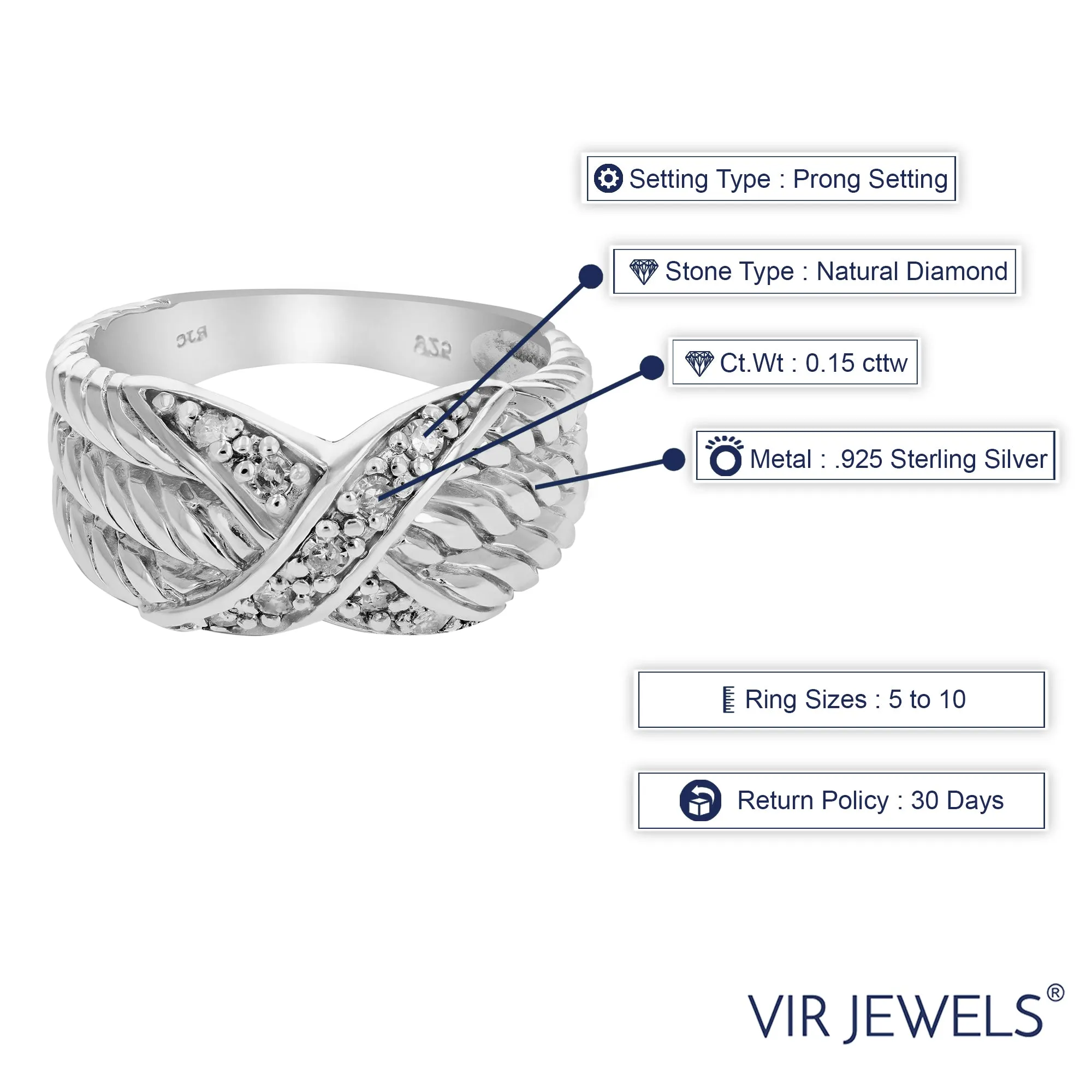 0.15 cttw X Fashion Diamond Statement Ring in Sterling Silver