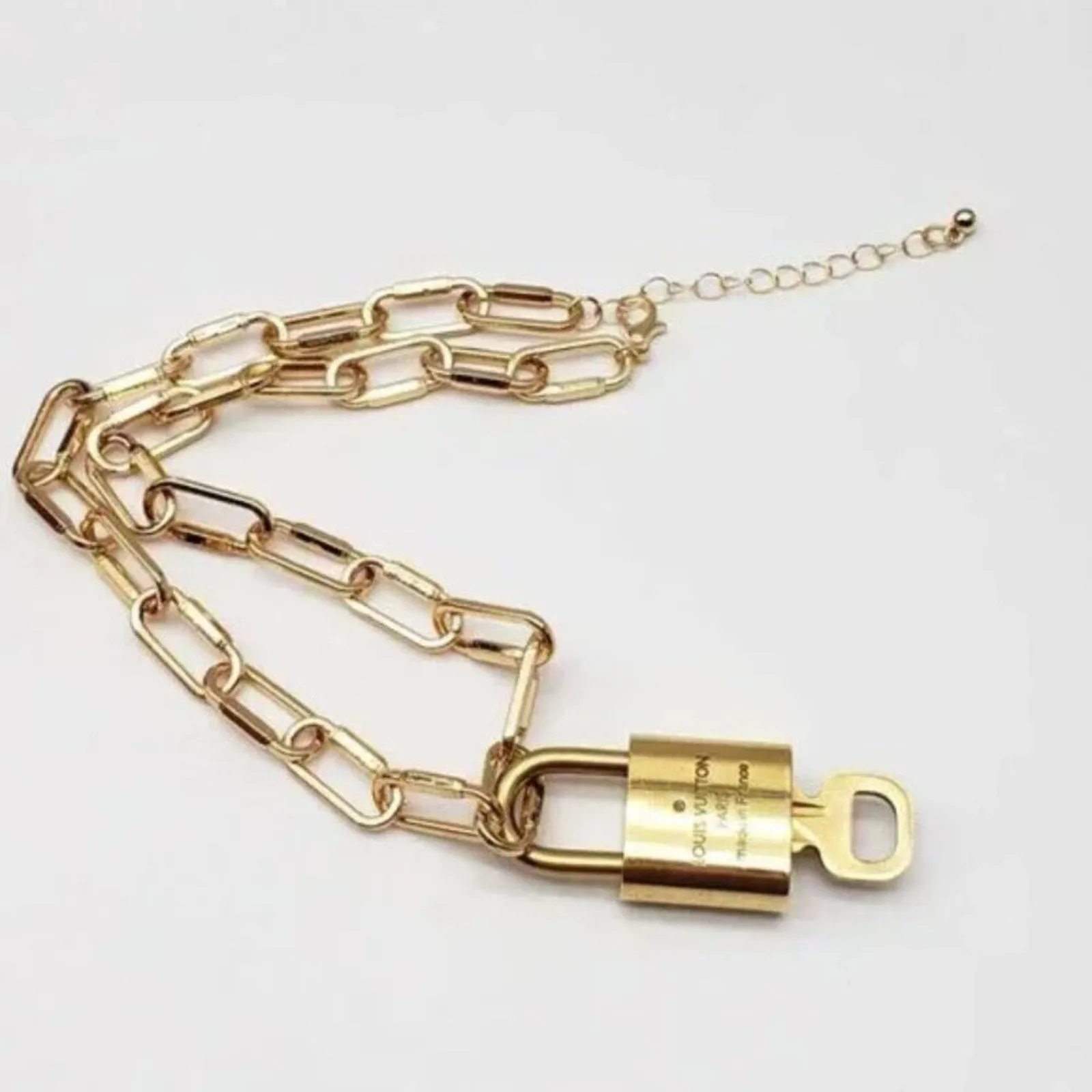 100% Auth Louis Vuitton Lock & Key with Unbranded Gold Plated Chain Necklace