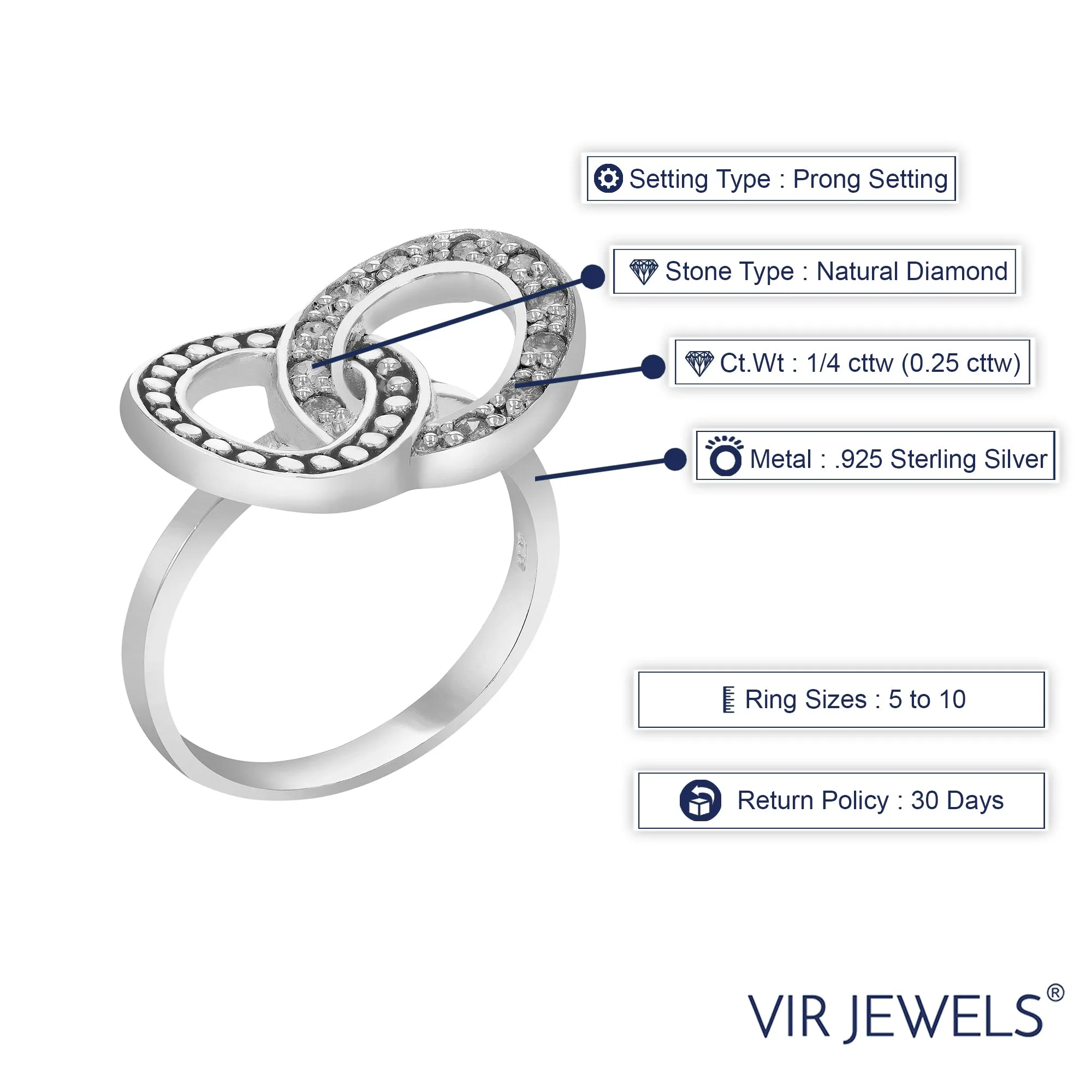1/4 cttw Diamond Two Circle Statement Ring in Sterling Silver
