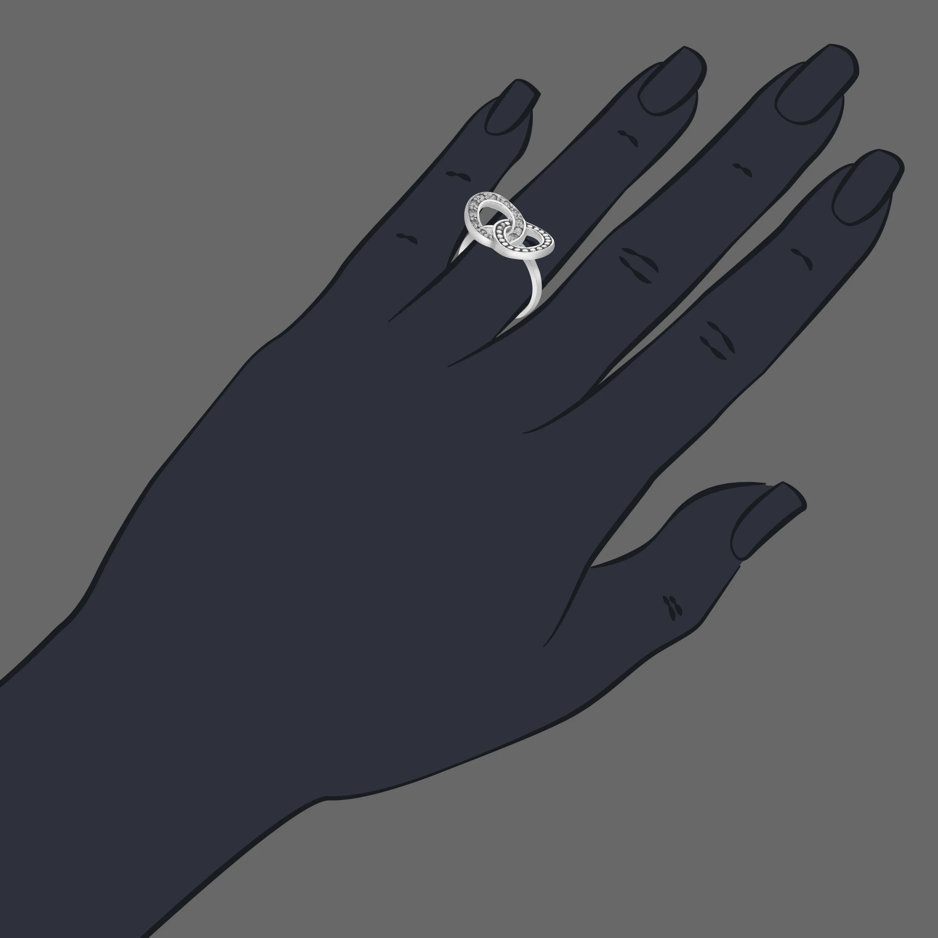 1/4 cttw Diamond Two Circle Statement Ring in Sterling Silver
