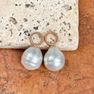 14KT Rose Gold Rope Design Paspaley South Sea Pearl Earring Charms 13mm