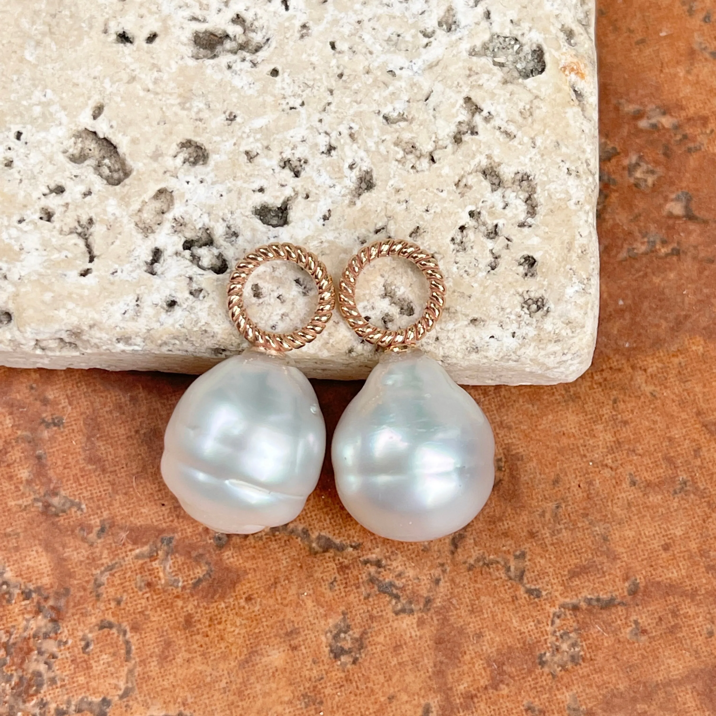14KT Rose Gold Rope Design Paspaley South Sea Pearl Earring Charms 13mm