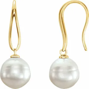 14KT Yellow Gold Paspaley Pearl Unique Hook Earrings