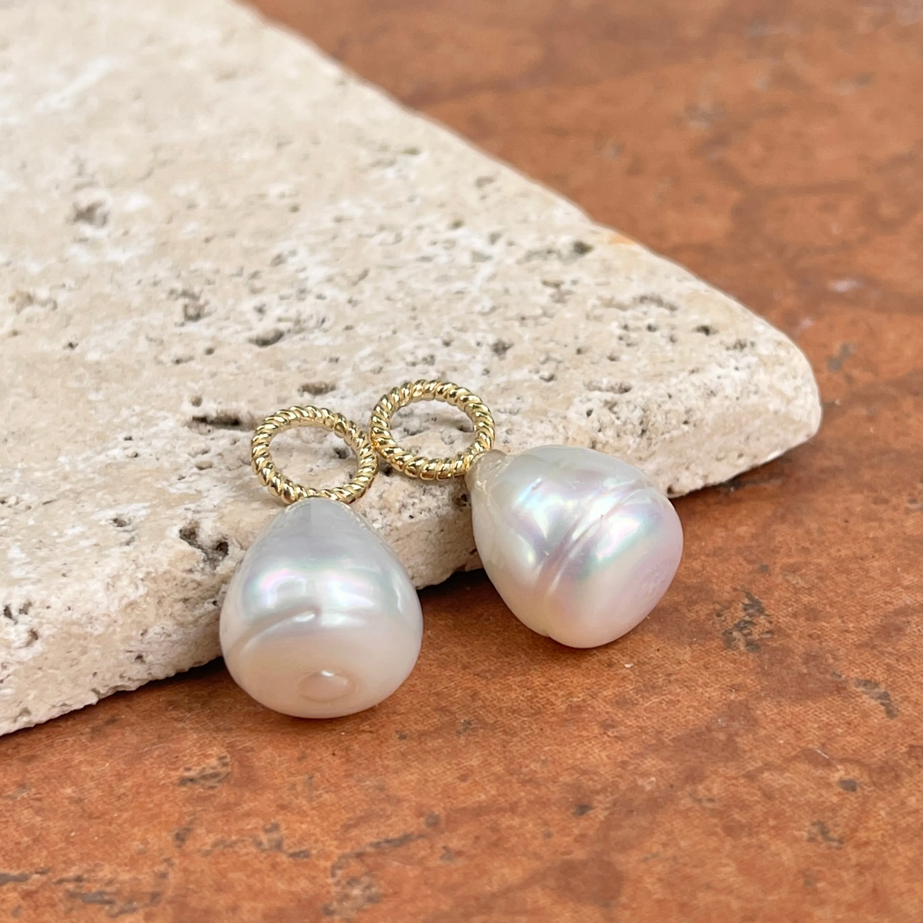 14KT Yellow Gold Rope Design Paspaley South Sea Pearl Earring Charms 13mm