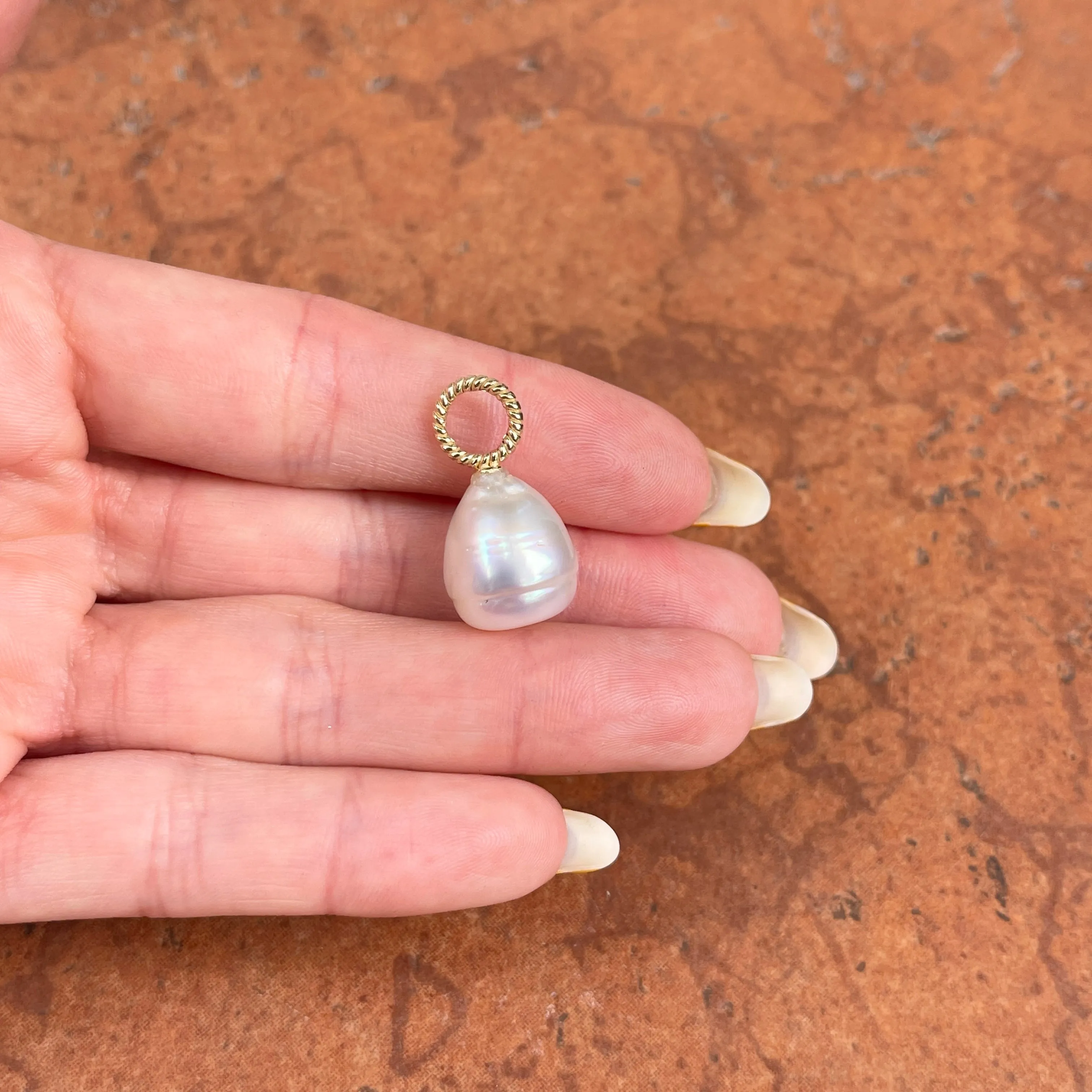 14KT Yellow Gold Rope Design Paspaley South Sea Pearl Earring Charms 13mm