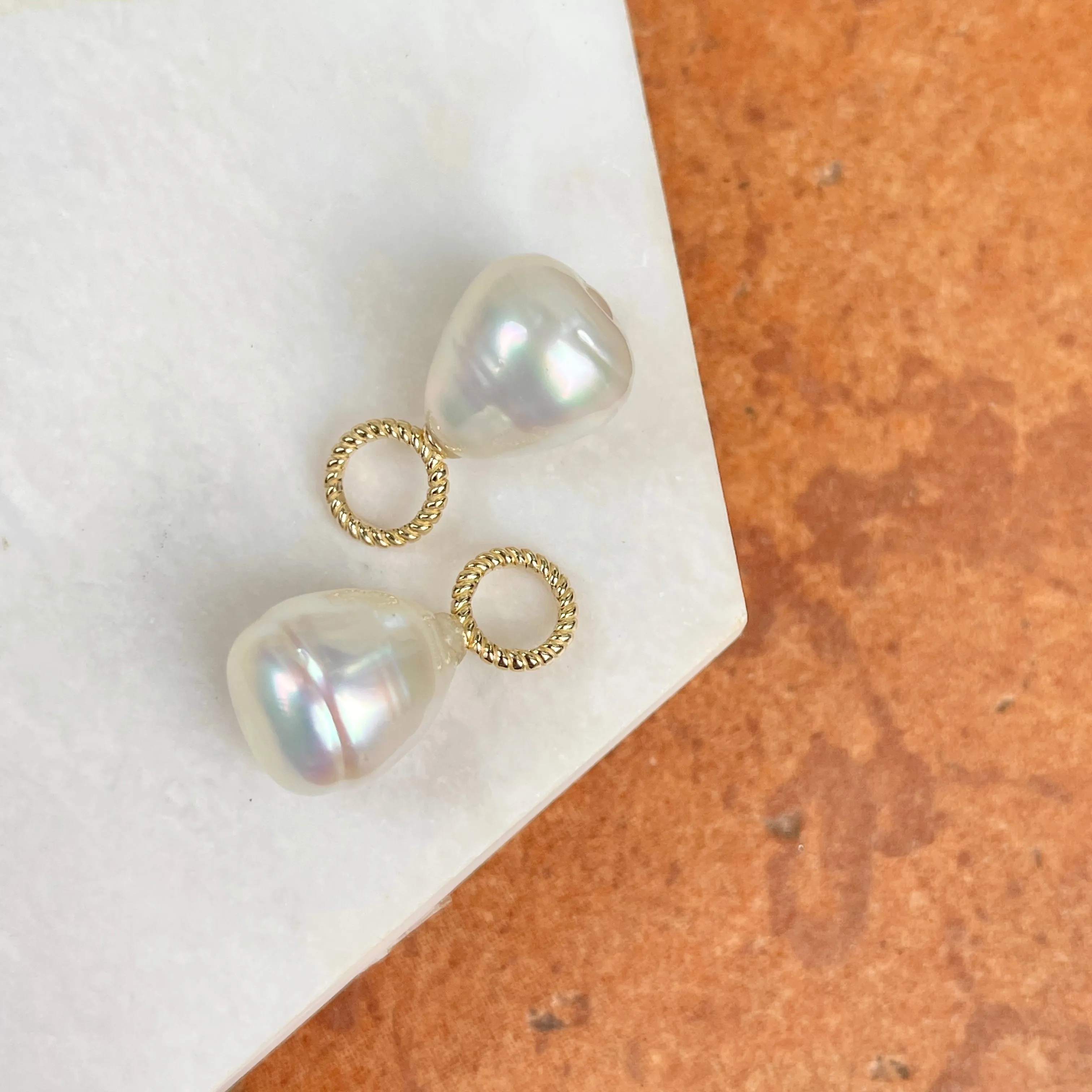 14KT Yellow Gold Rope Design Paspaley South Sea Pearl Earring Charms 13mm
