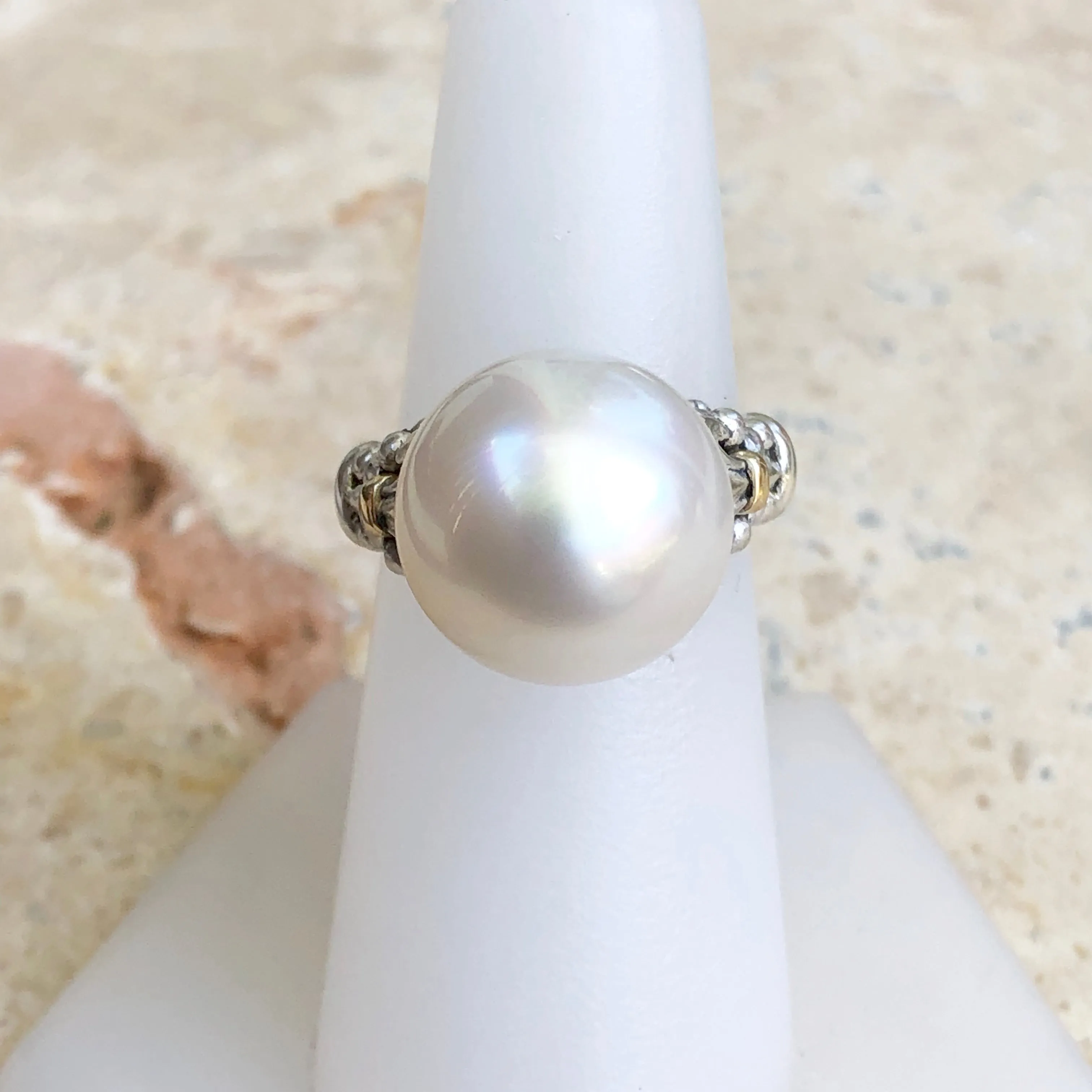 14KT Yellow Gold, Sterling Silver   Paspaley South Sea Pearl Fleur de Lis Ring