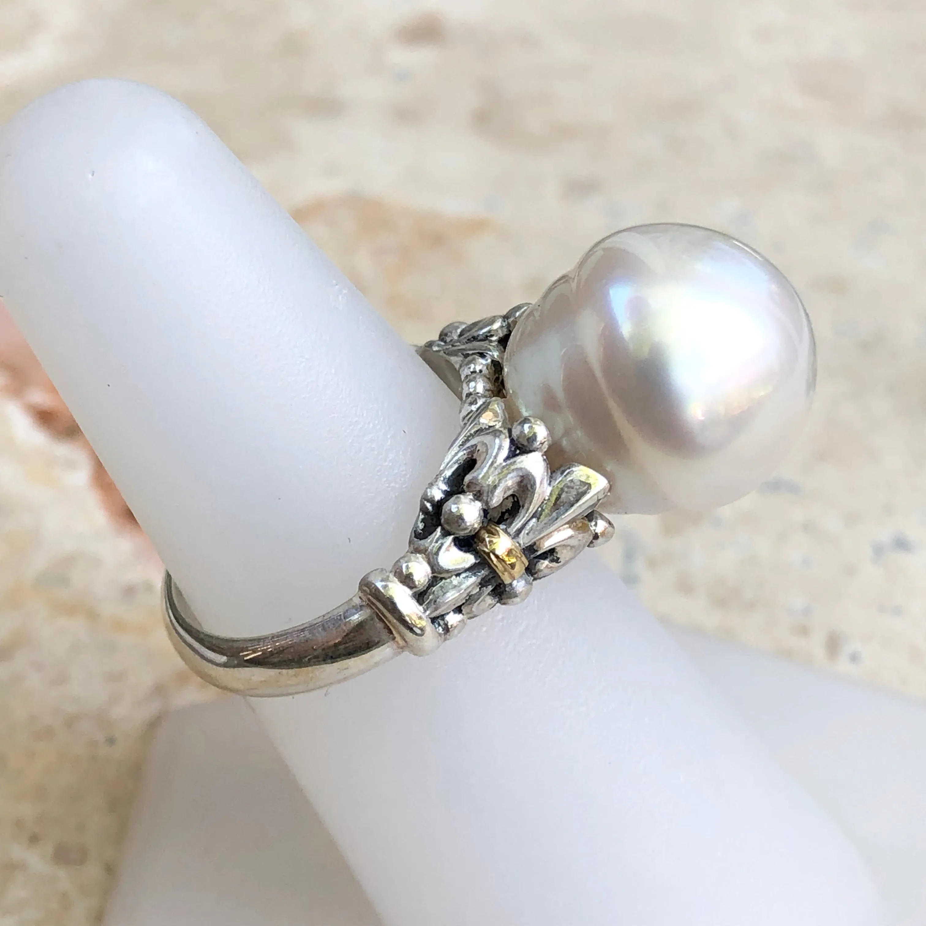 14KT Yellow Gold, Sterling Silver   Paspaley South Sea Pearl Fleur de Lis Ring