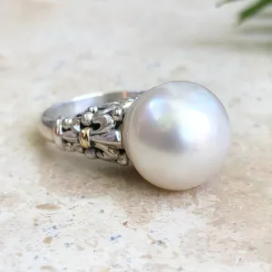 14KT Yellow Gold, Sterling Silver   Paspaley South Sea Pearl Fleur de Lis Ring