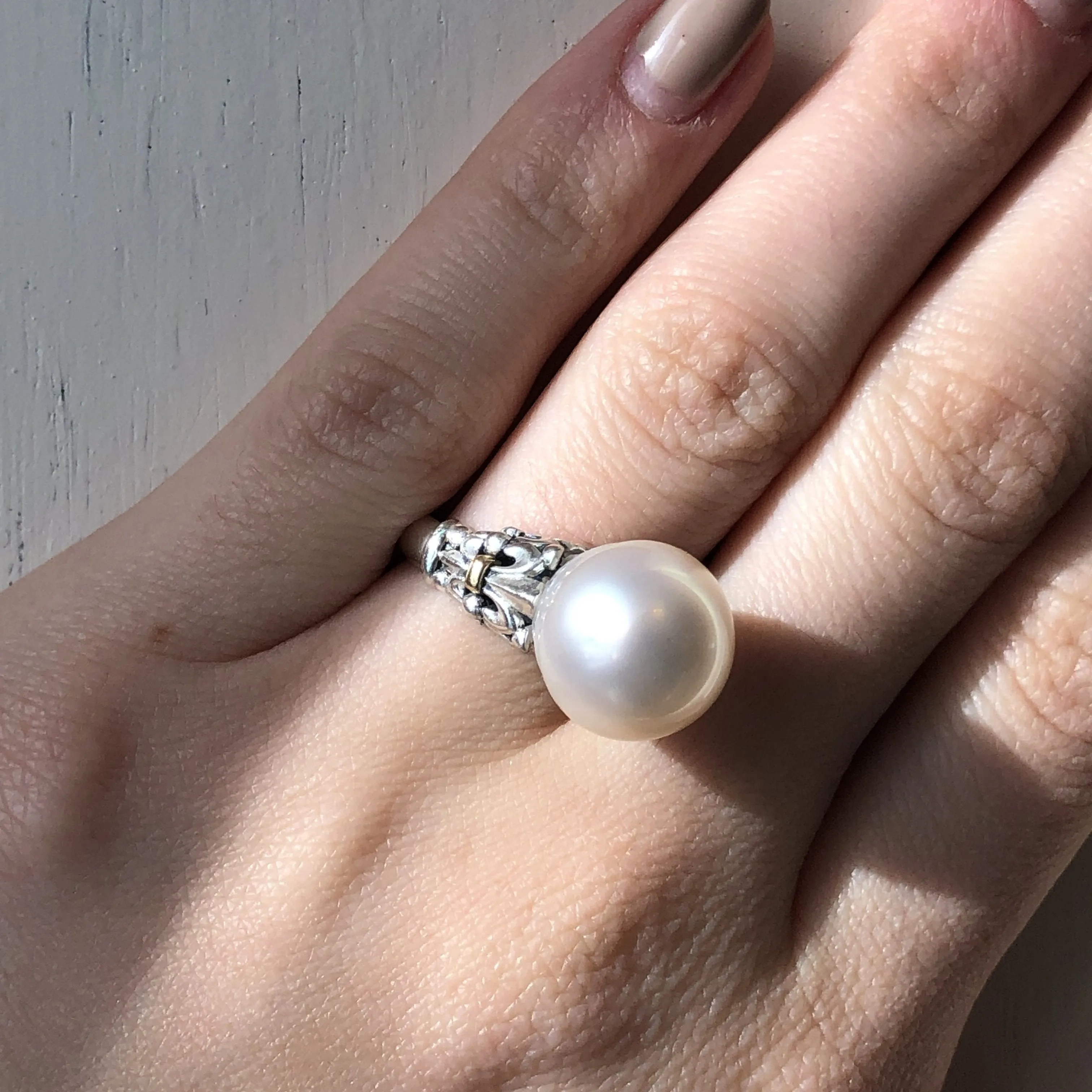 14KT Yellow Gold, Sterling Silver   Paspaley South Sea Pearl Fleur de Lis Ring