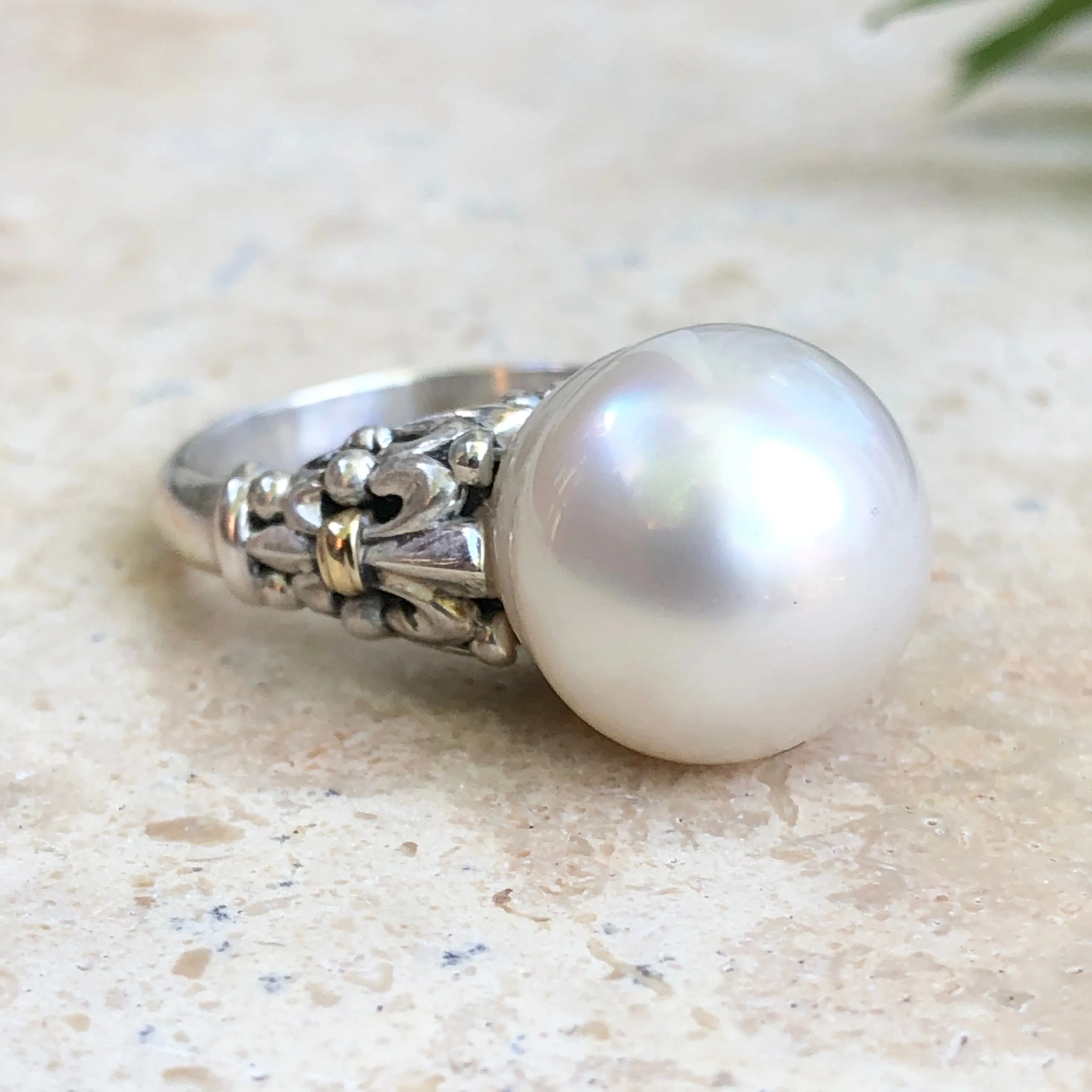 14KT Yellow Gold, Sterling Silver   Paspaley South Sea Pearl Fleur de Lis Ring