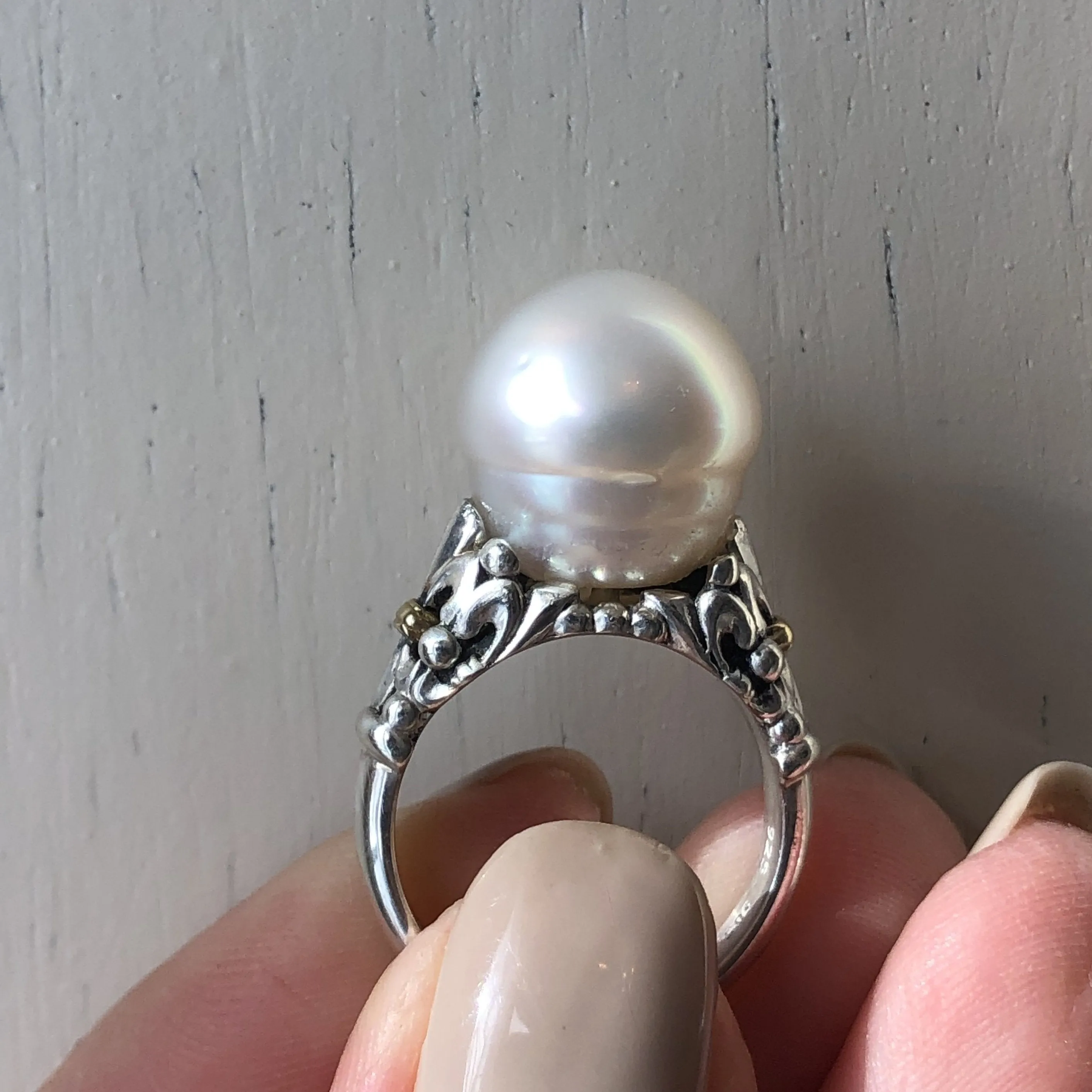 14KT Yellow Gold, Sterling Silver   Paspaley South Sea Pearl Fleur de Lis Ring
