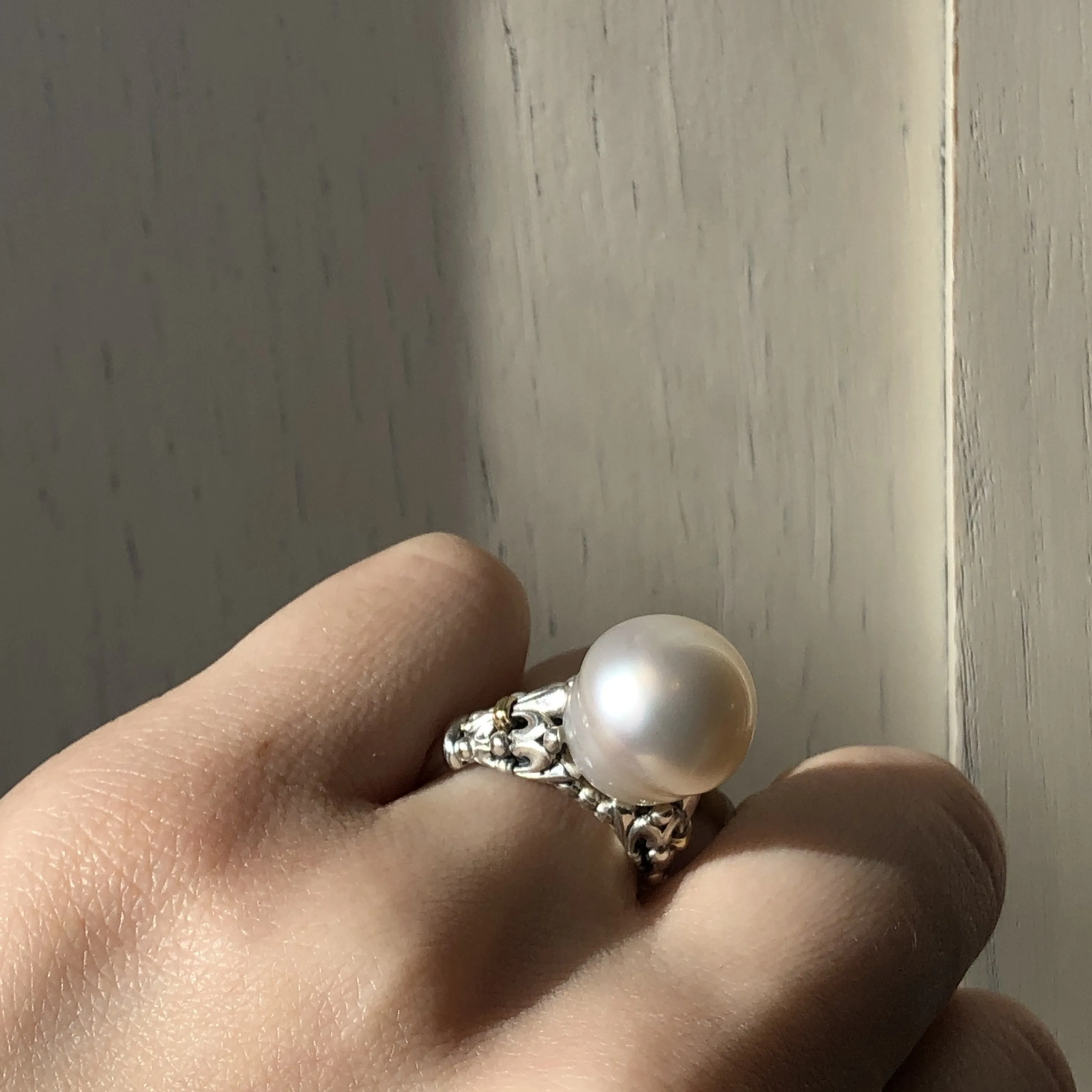 14KT Yellow Gold, Sterling Silver   Paspaley South Sea Pearl Fleur de Lis Ring