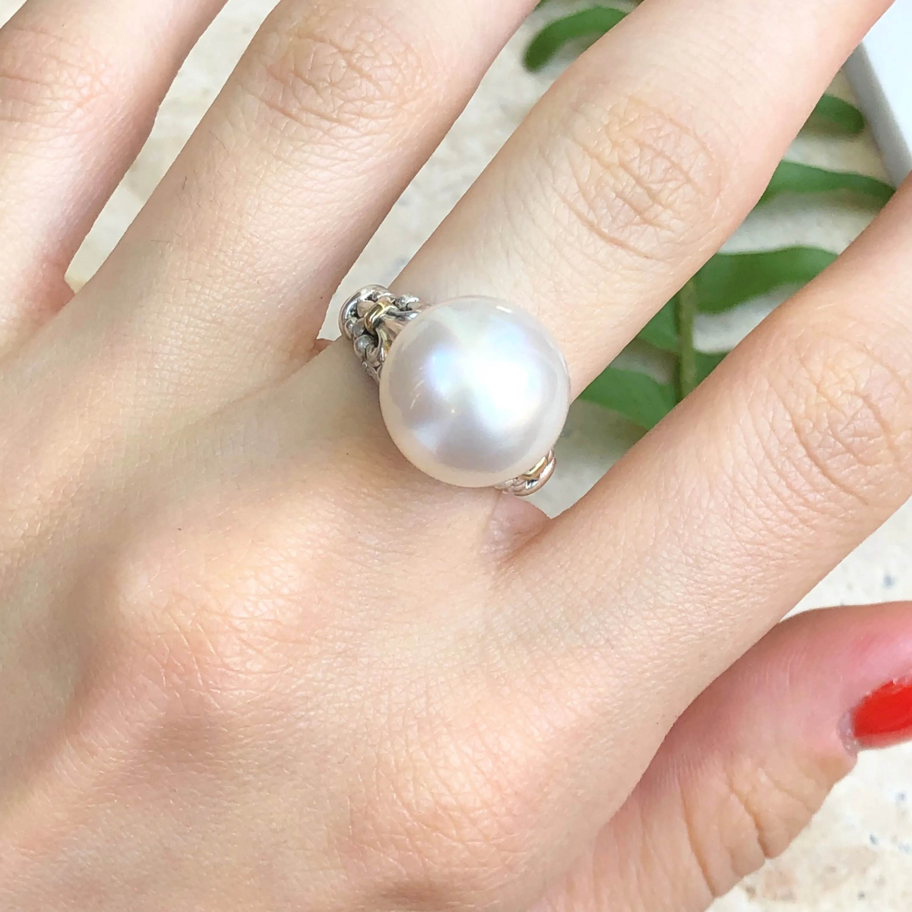 14KT Yellow Gold, Sterling Silver   Paspaley South Sea Pearl Fleur de Lis Ring