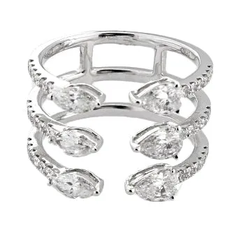18k White Gold 3 Way Bypass Diamond Ring