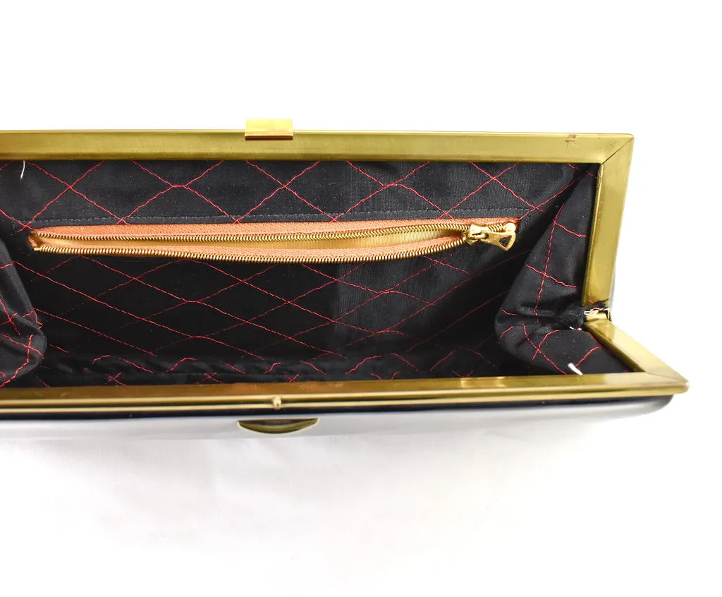 1950s Vintage Black Quilted Clutch Bag