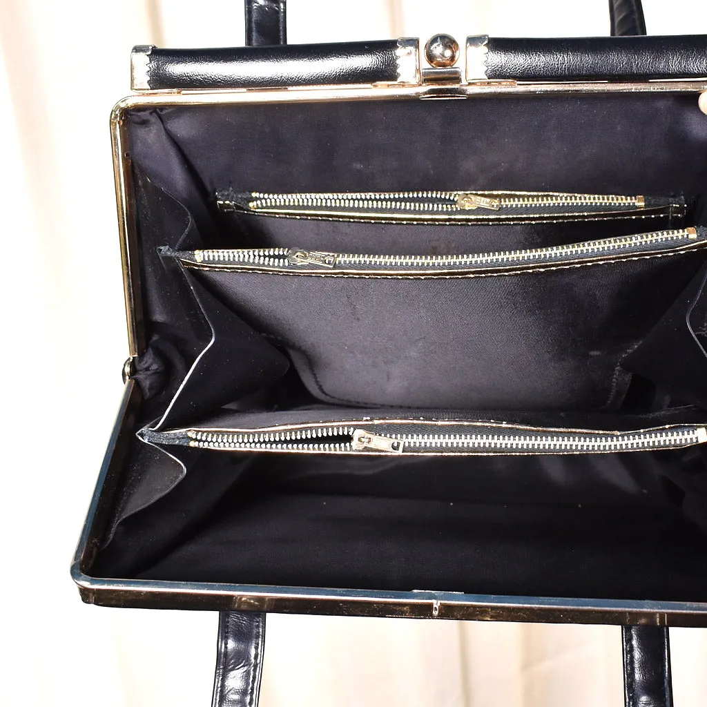 1960s Mod Black Handbag