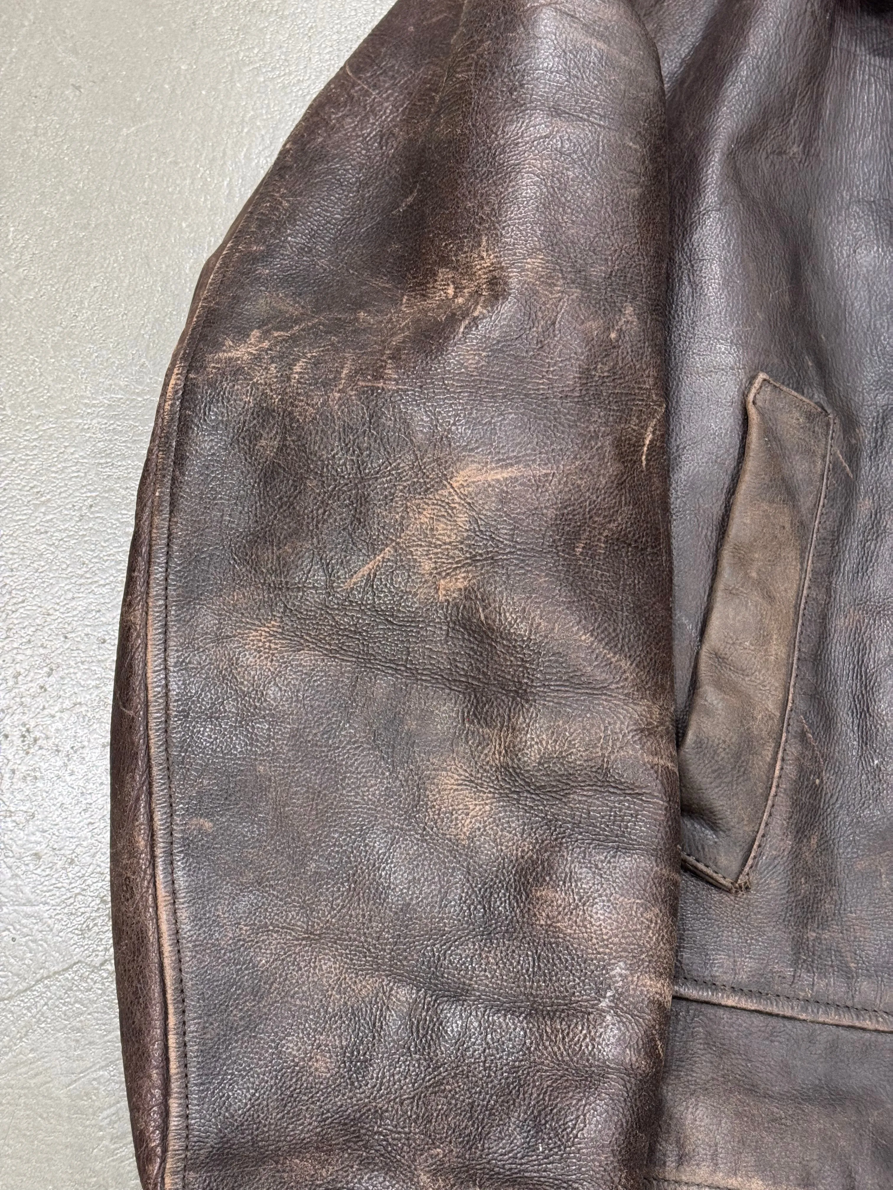 1990s Armani trashed faded heavy leather coat