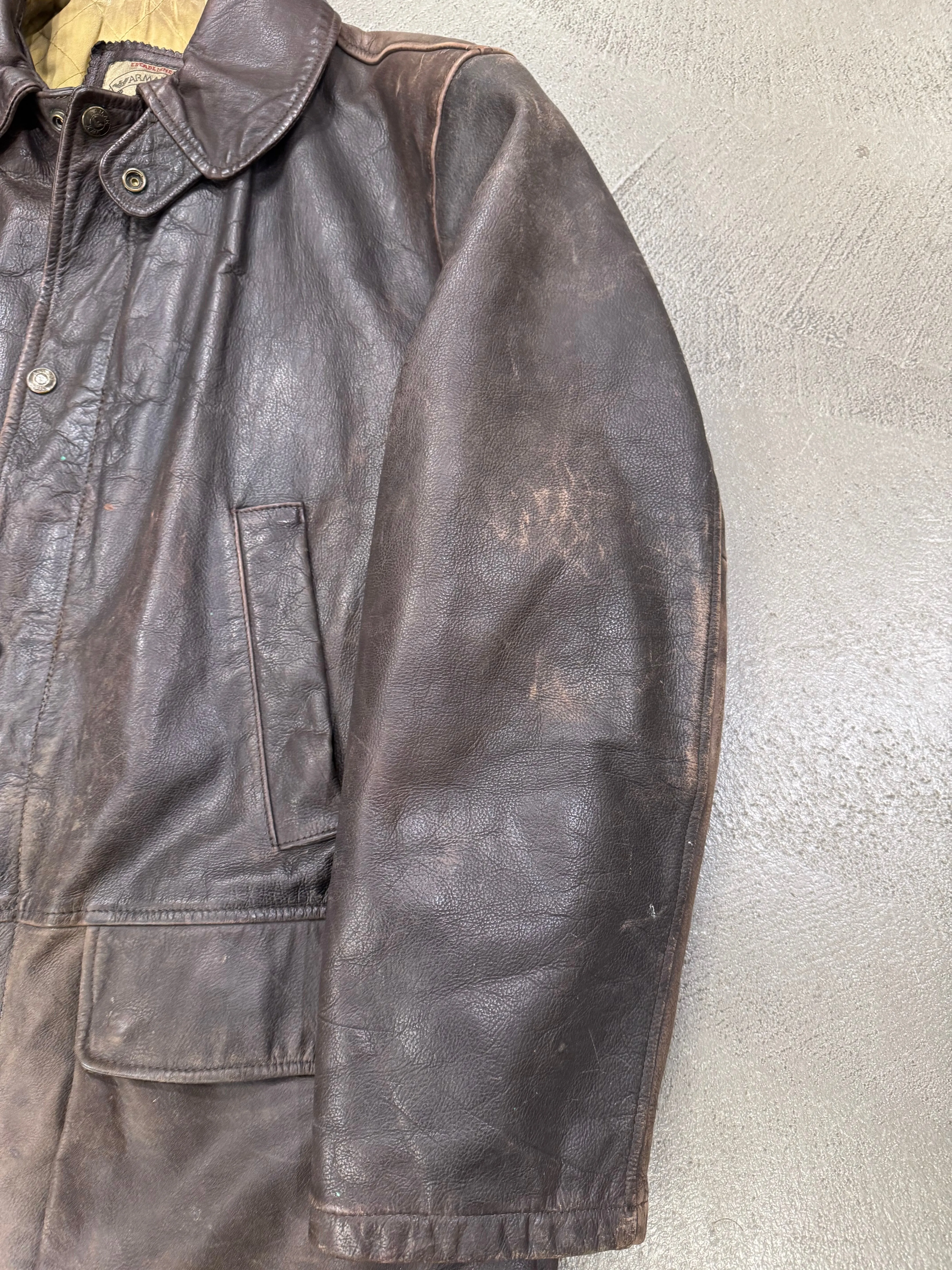 1990s Armani trashed faded heavy leather coat