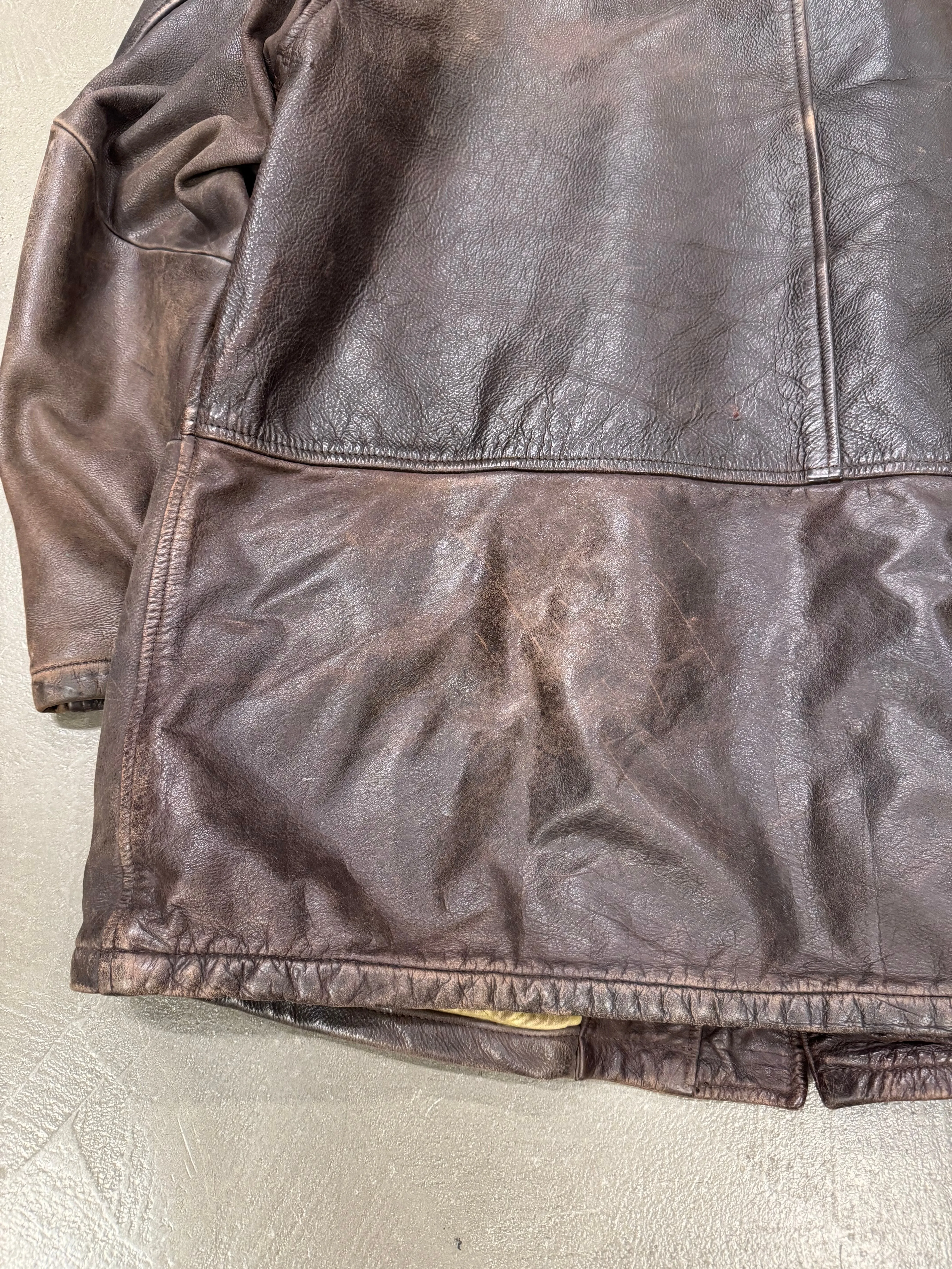 1990s Armani trashed faded heavy leather coat