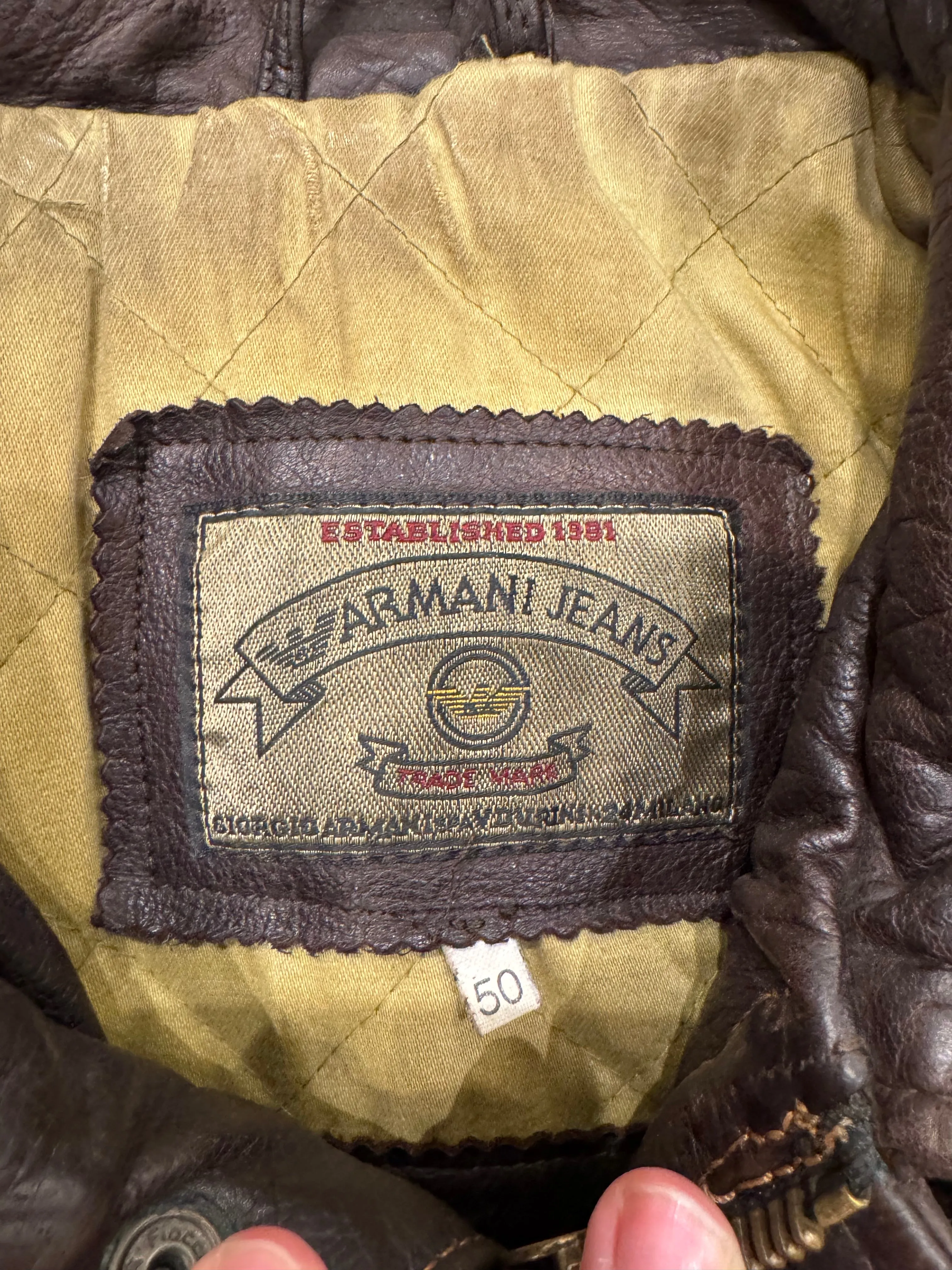 1990s Armani trashed faded heavy leather coat
