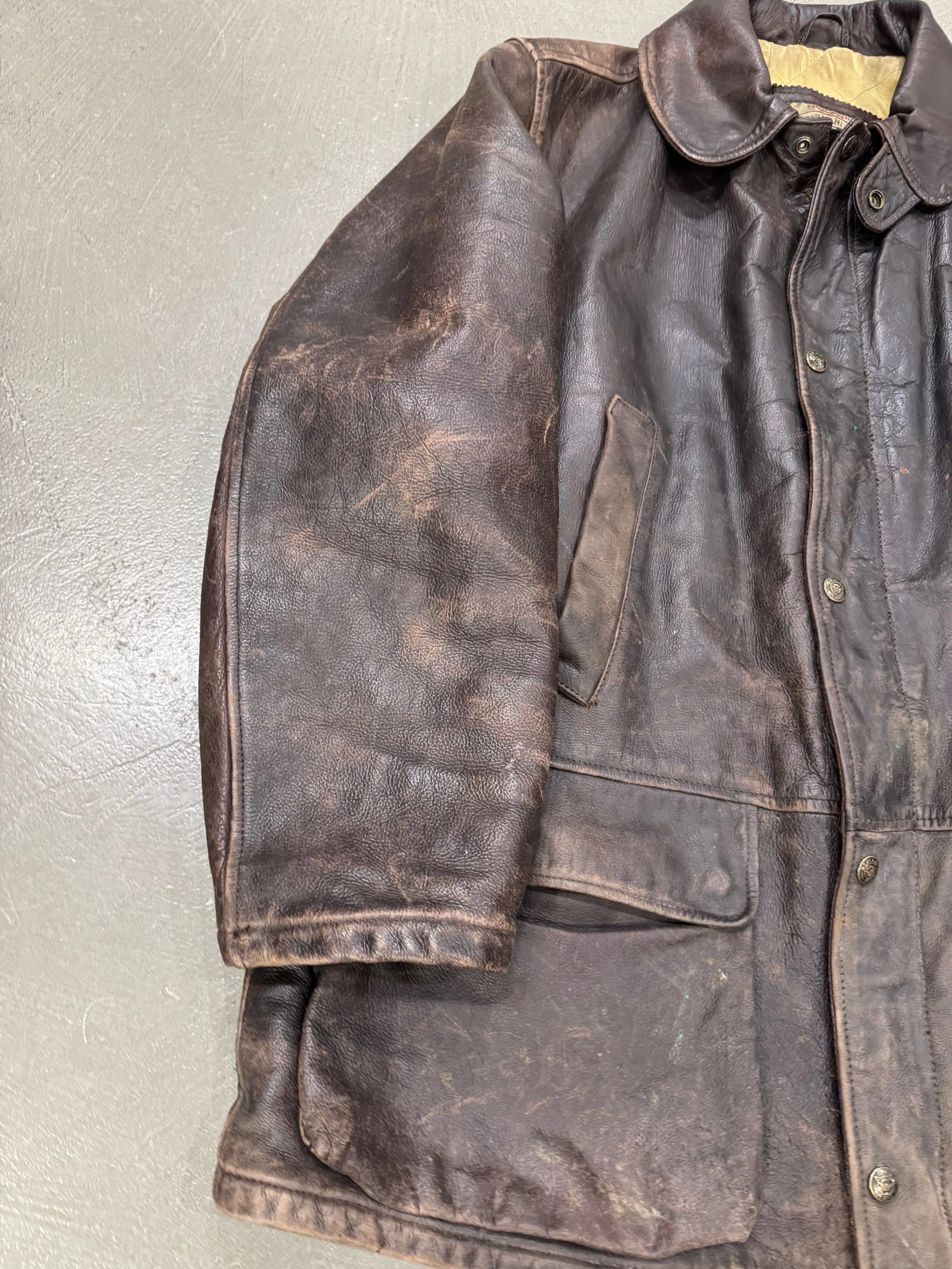 1990s Armani trashed faded heavy leather coat