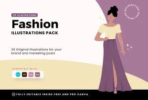 20 Unique Fashion Illustrations Fully Editable in Canva