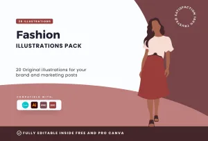 20 Unique Fashion Illustrations Pack 02 Fully Editable in Canva