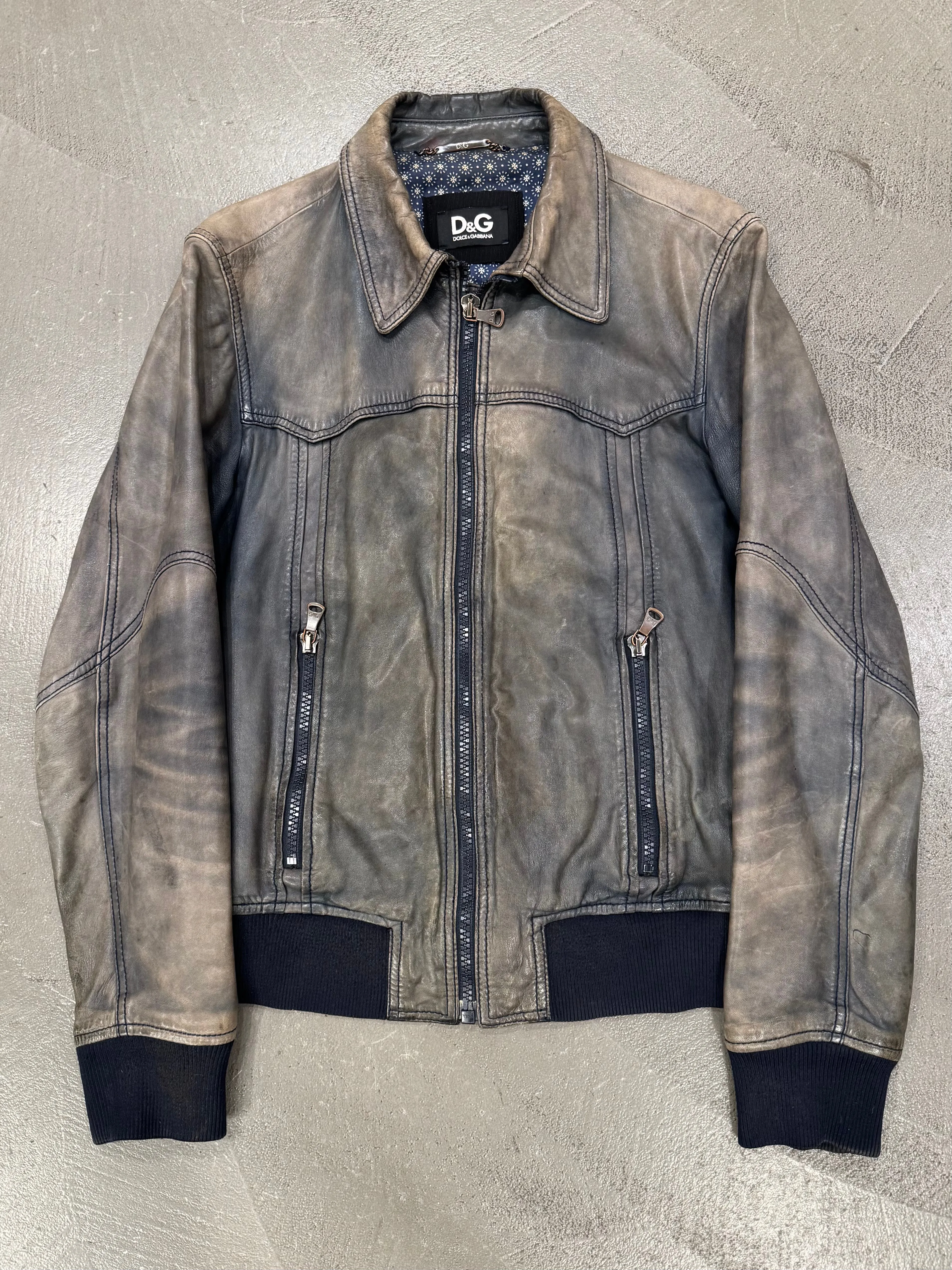 2000s Dolce & Gabbana faded leather bomber jacket