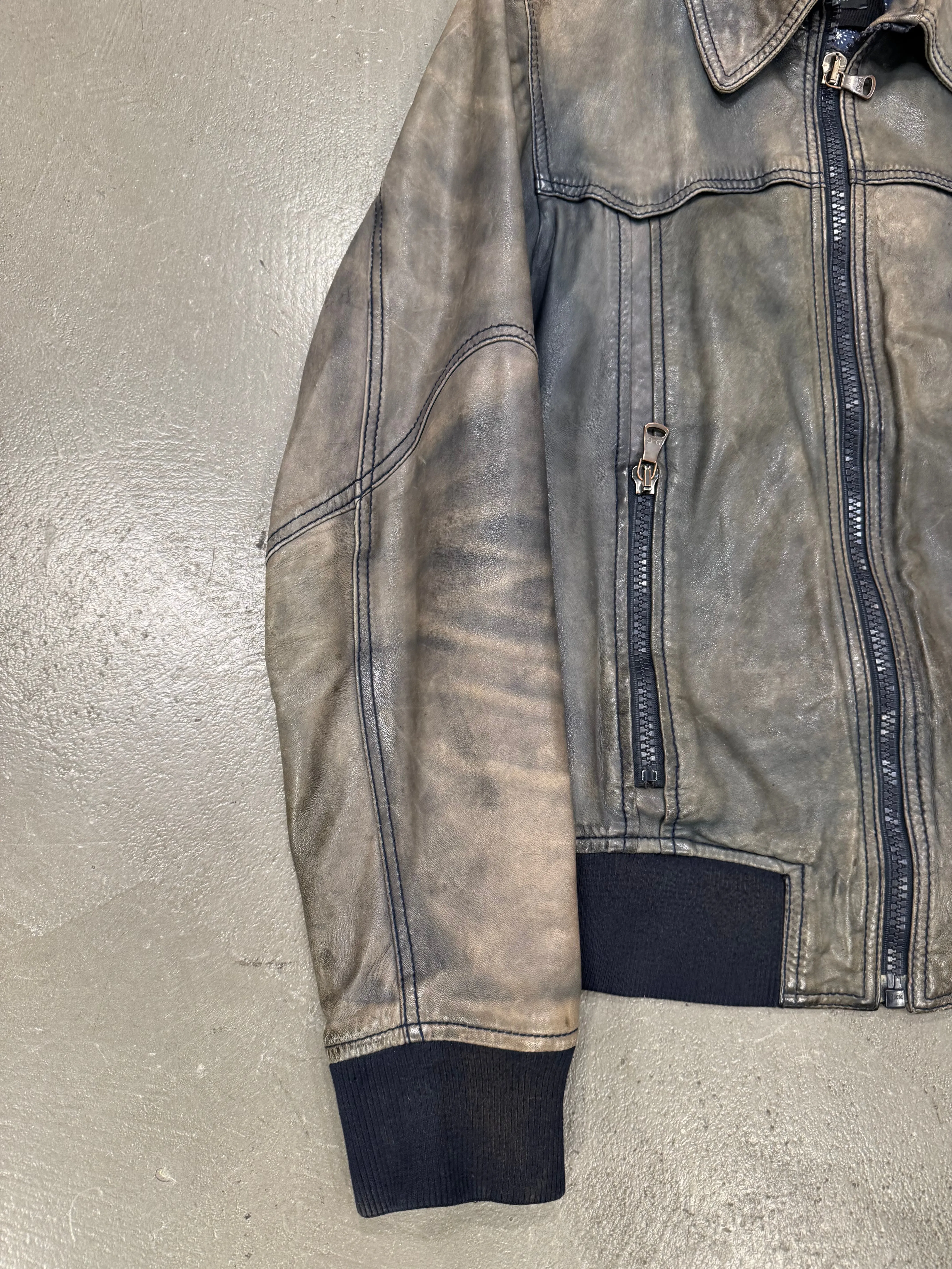 2000s Dolce & Gabbana faded leather bomber jacket