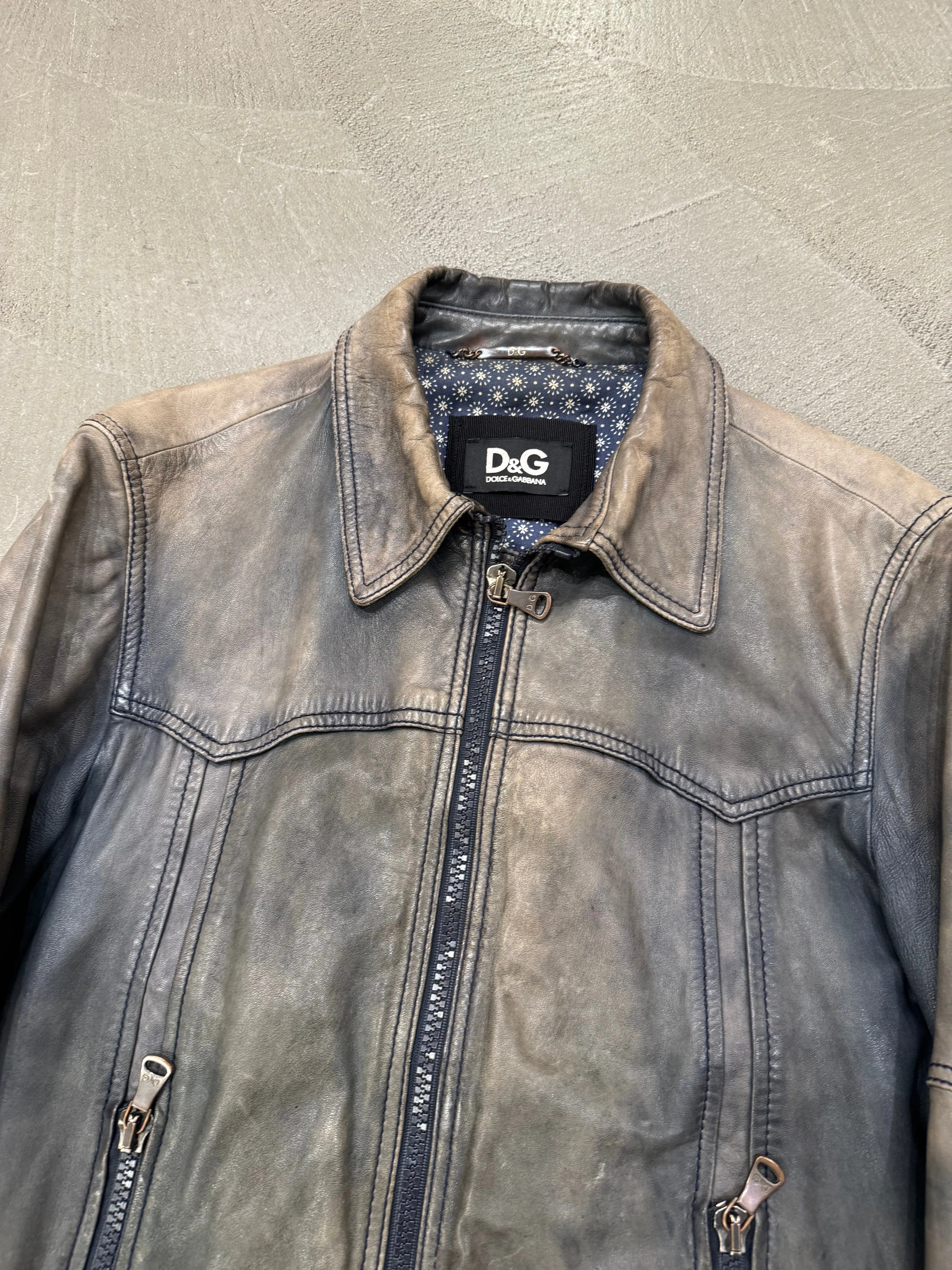 2000s Dolce & Gabbana faded leather bomber jacket