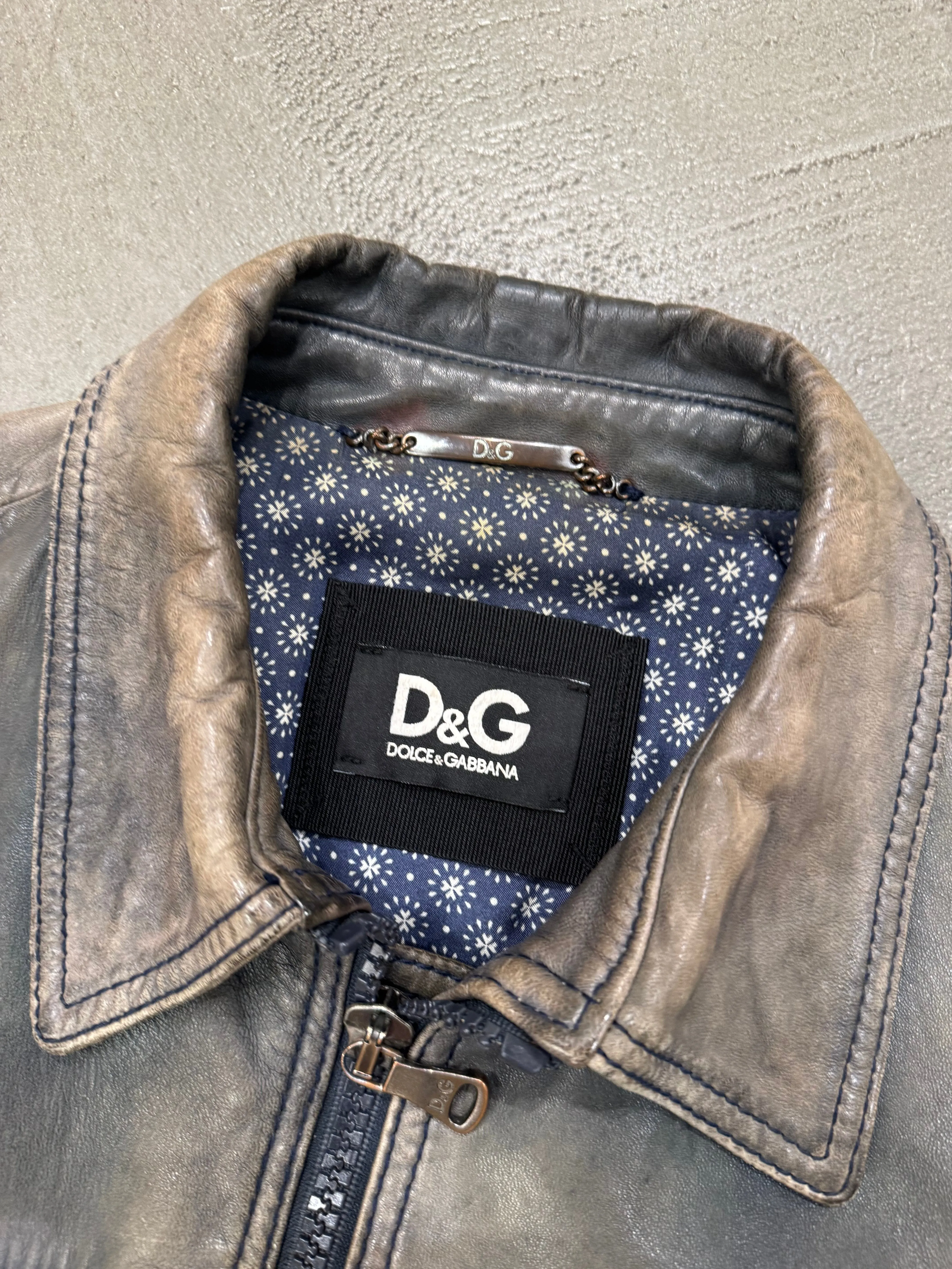 2000s Dolce & Gabbana faded leather bomber jacket