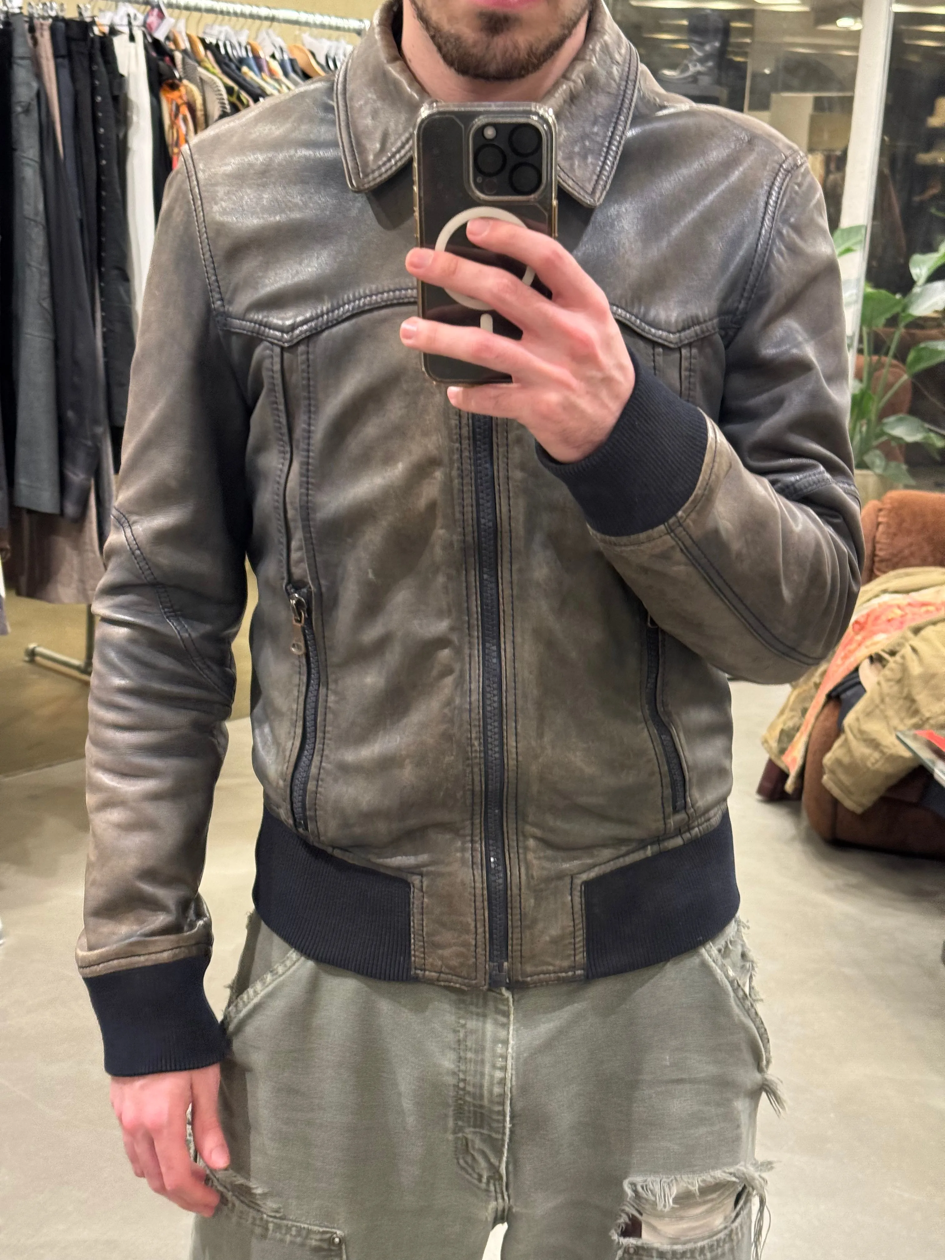 2000s Dolce & Gabbana faded leather bomber jacket