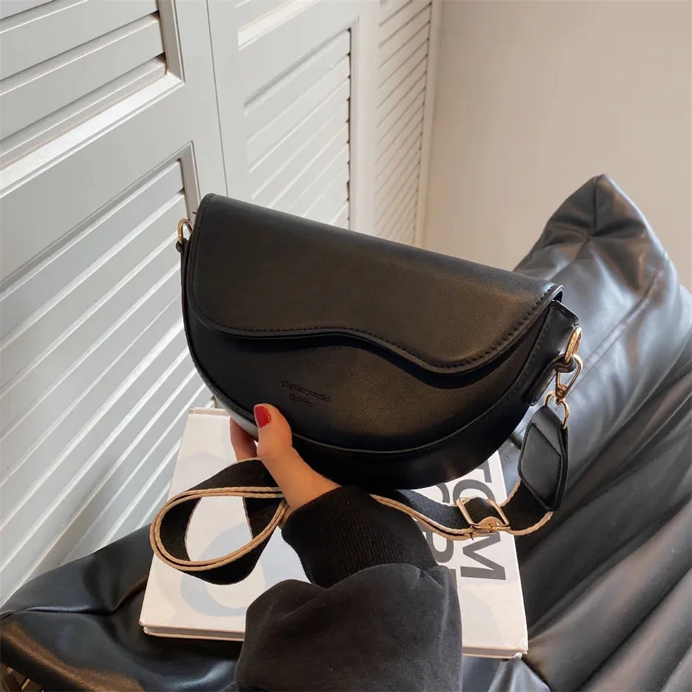2024 New Pu Leather Women'S Crossbody Bags With Stylish Red Wide Shoulder Strap Fashionable Shoulder Solid Color Underarm Bags
