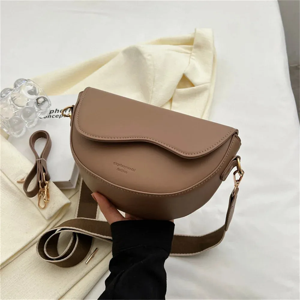 2024 New Pu Leather Women'S Crossbody Bags With Stylish Red Wide Shoulder Strap Fashionable Shoulder Solid Color Underarm Bags