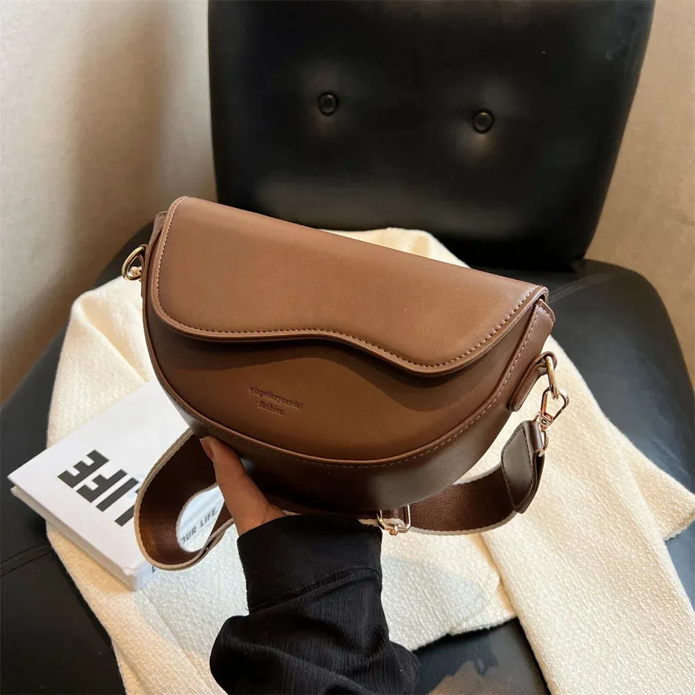2024 New Pu Leather Women'S Crossbody Bags With Stylish Red Wide Shoulder Strap Fashionable Shoulder Solid Color Underarm Bags