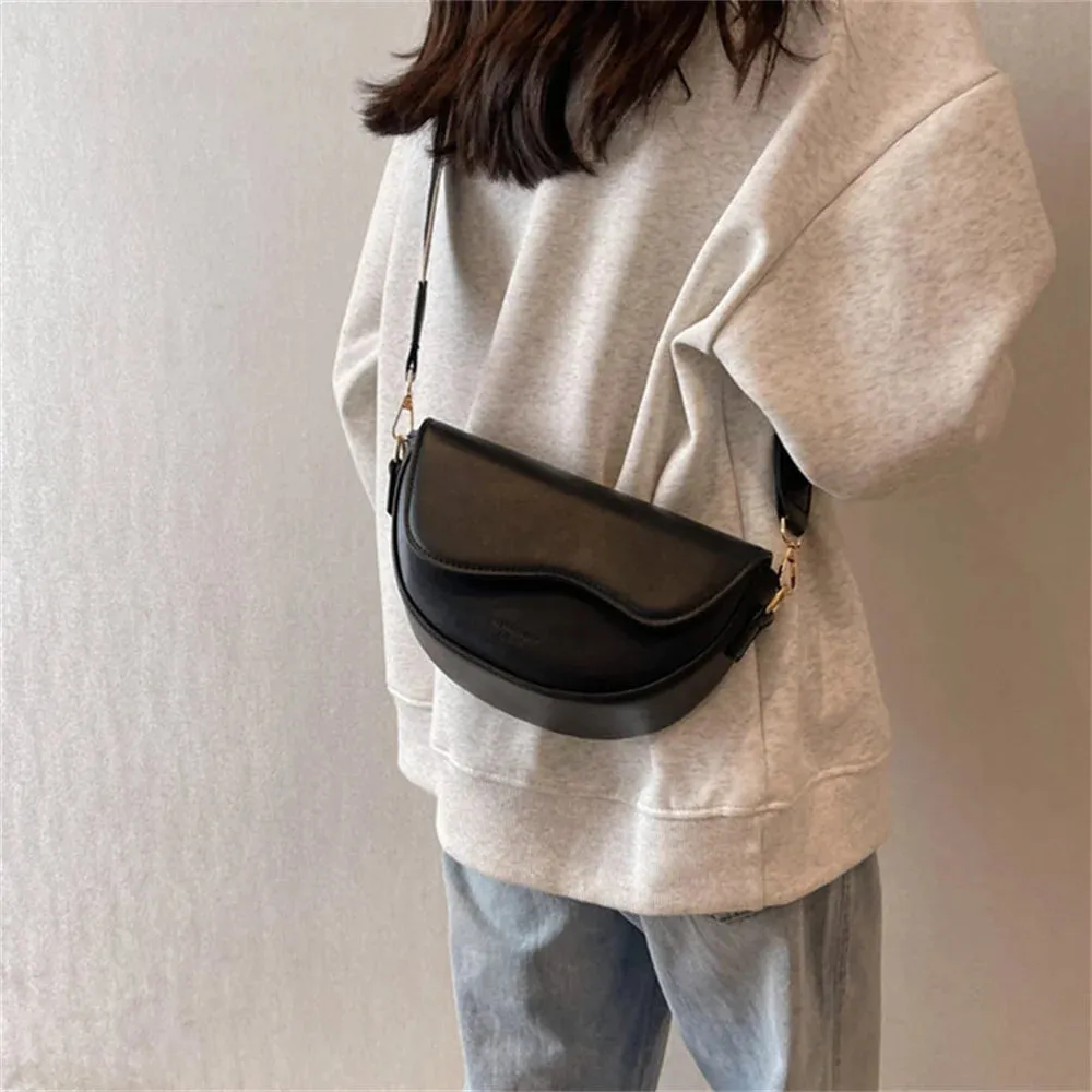 2024 New Pu Leather Women'S Crossbody Bags With Stylish Red Wide Shoulder Strap Fashionable Shoulder Solid Color Underarm Bags