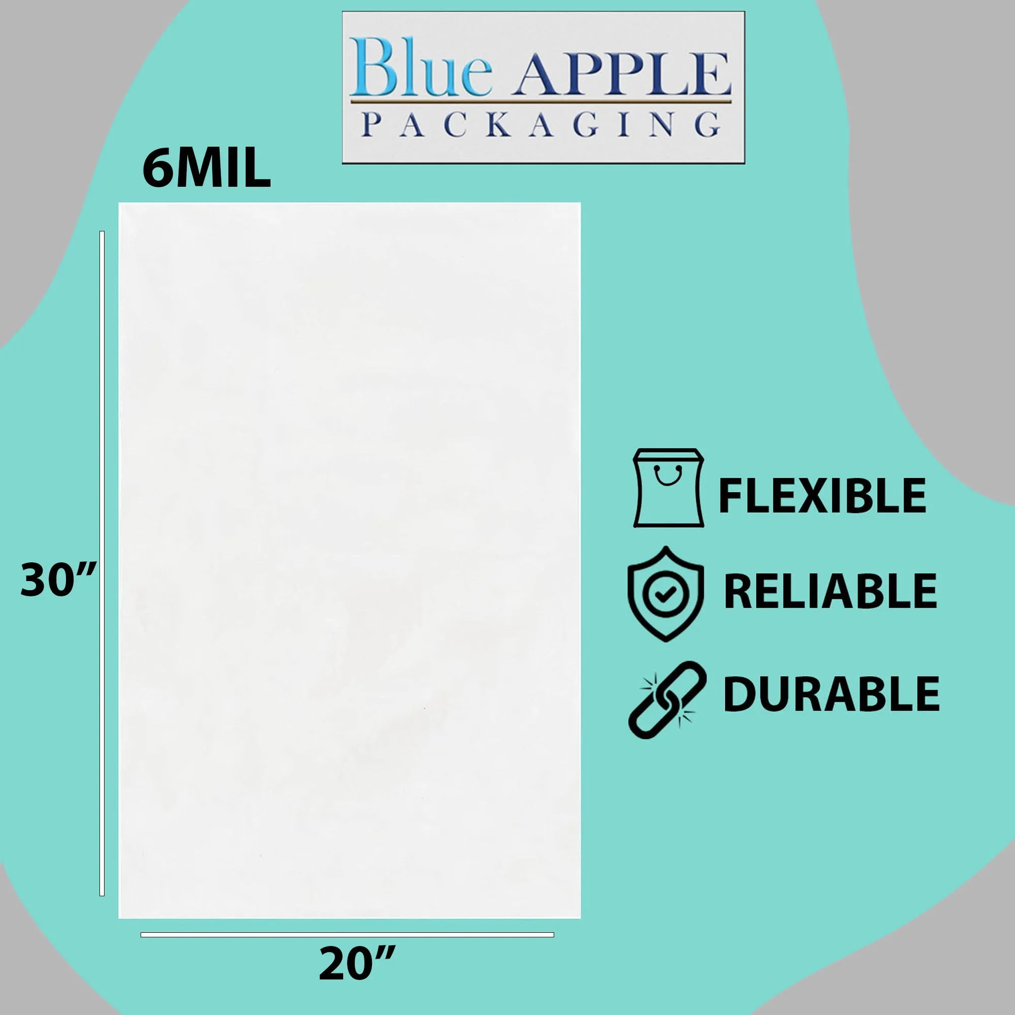 20X30 inches Clear Flat Poly Bags 6Mil Open Top (LDPE)
