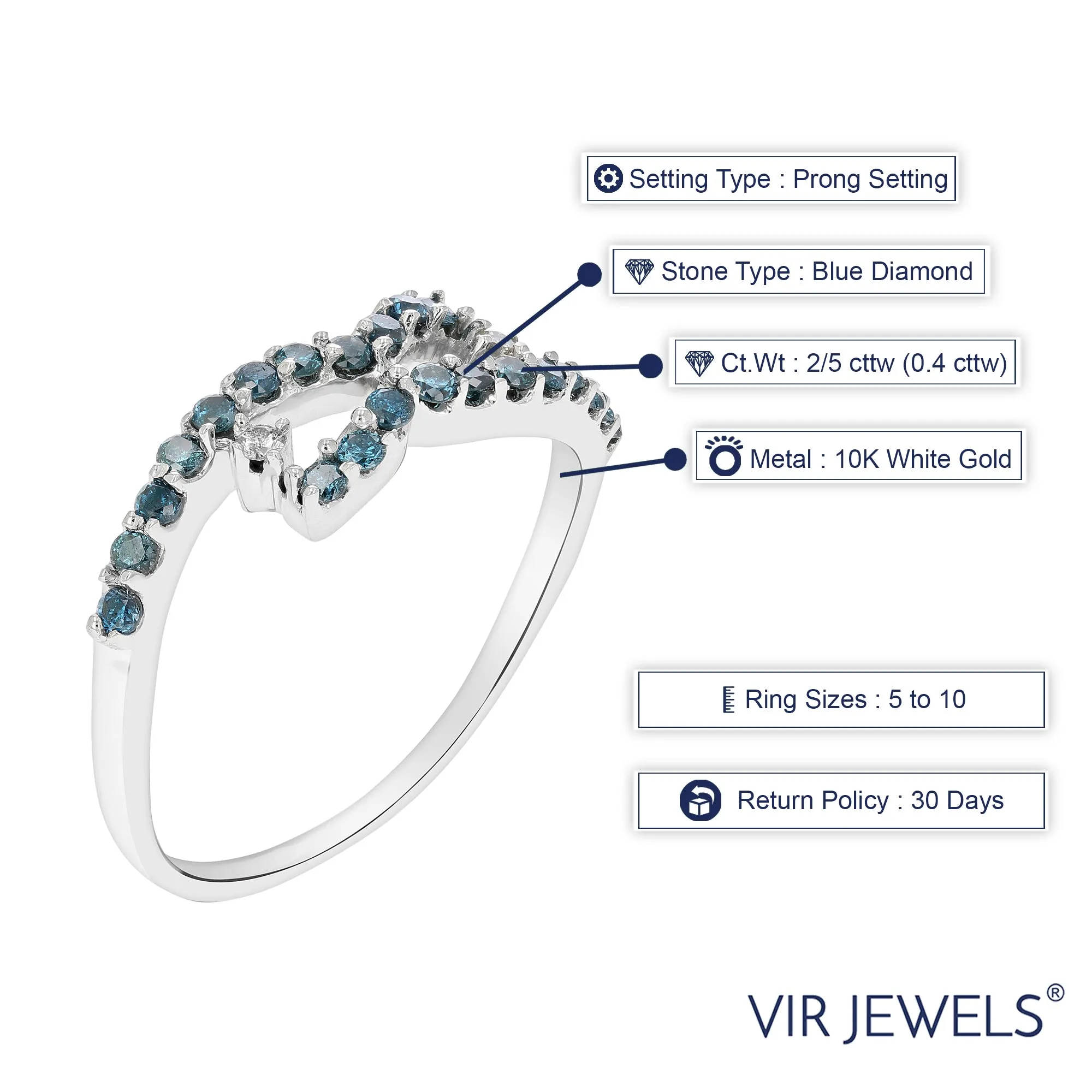 2/5 cttw Blue Diamond Fashion Statement Ring in 10K White Gold