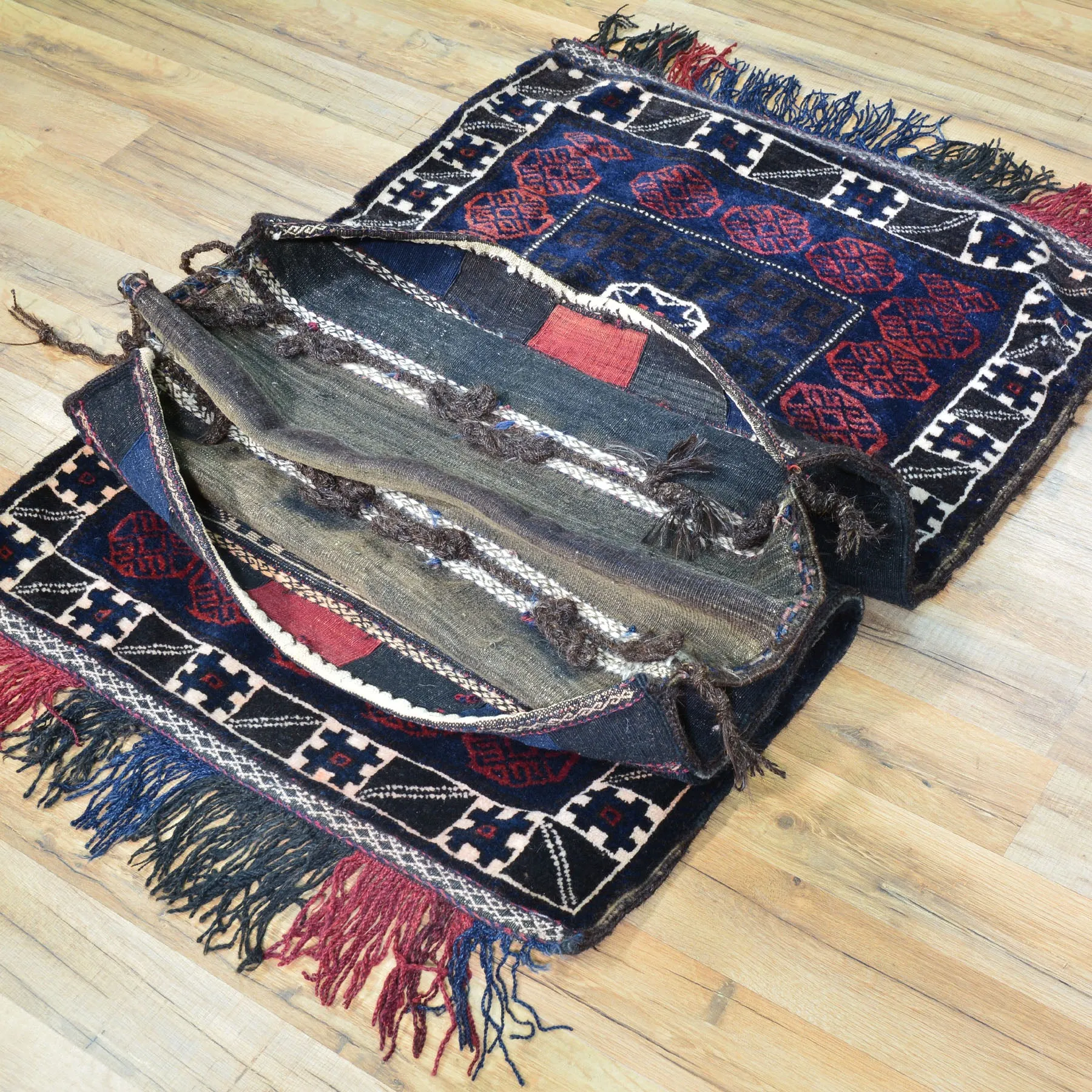 2.6 x 5.8 Hand-Knotted Baluchi Handmade Vintage Saddle Bag Pure Wool Cwral-8502