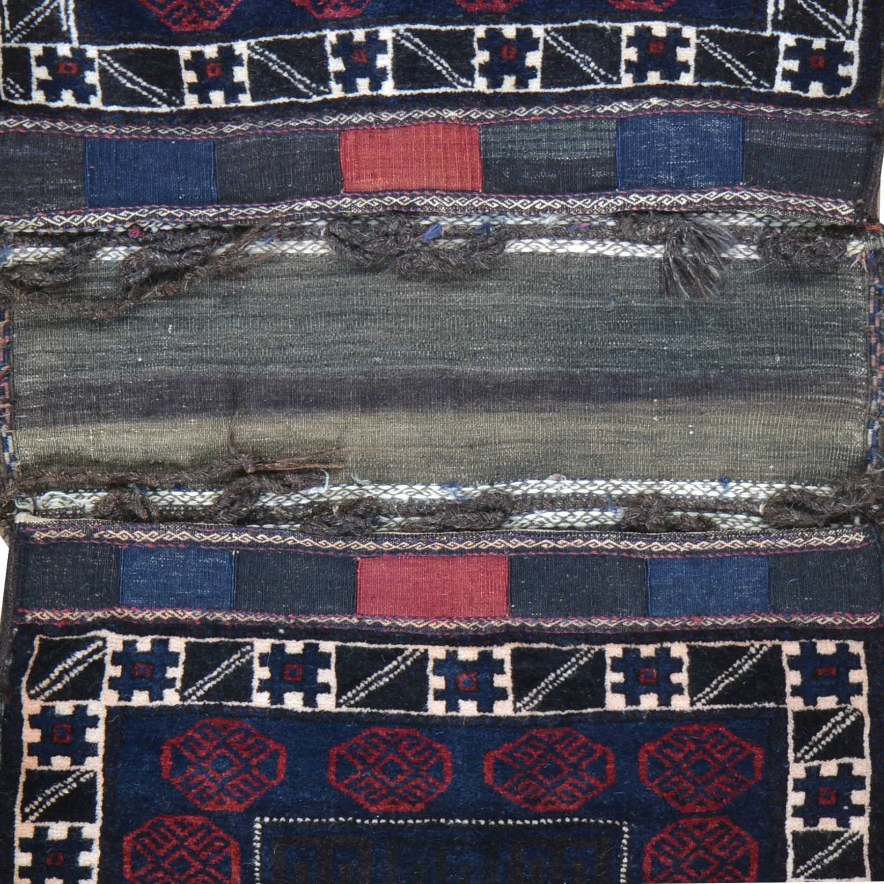 2.6 x 5.8 Hand-Knotted Baluchi Handmade Vintage Saddle Bag Pure Wool Cwral-8502