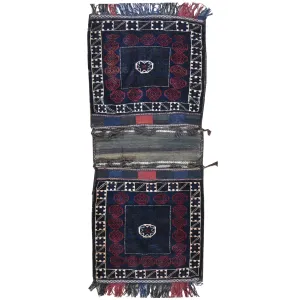 2.6 x 5.8 Hand-Knotted Baluchi Handmade Vintage Saddle Bag Pure Wool Cwral-8502