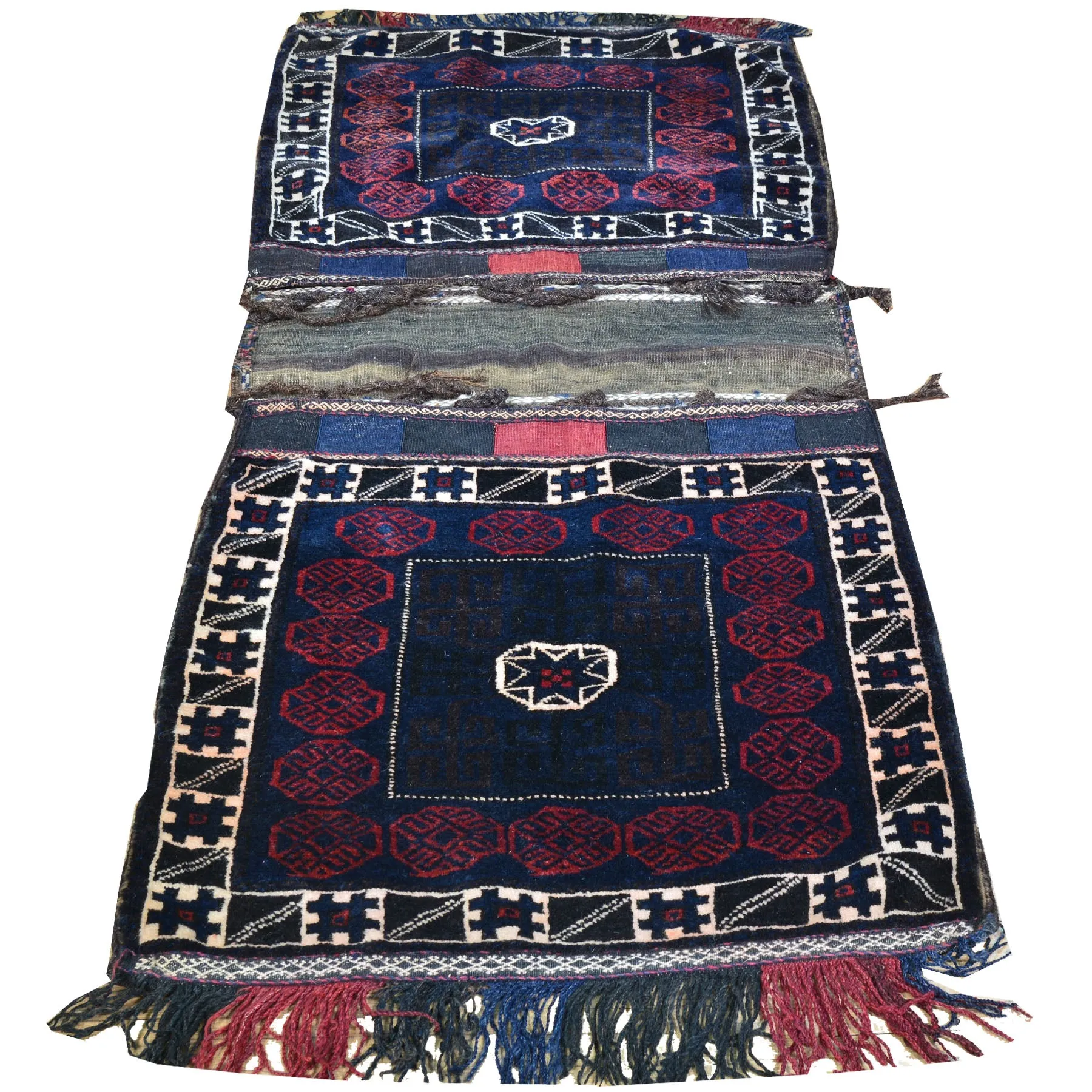 2.6 x 5.8 Hand-Knotted Baluchi Handmade Vintage Saddle Bag Pure Wool Cwral-8502
