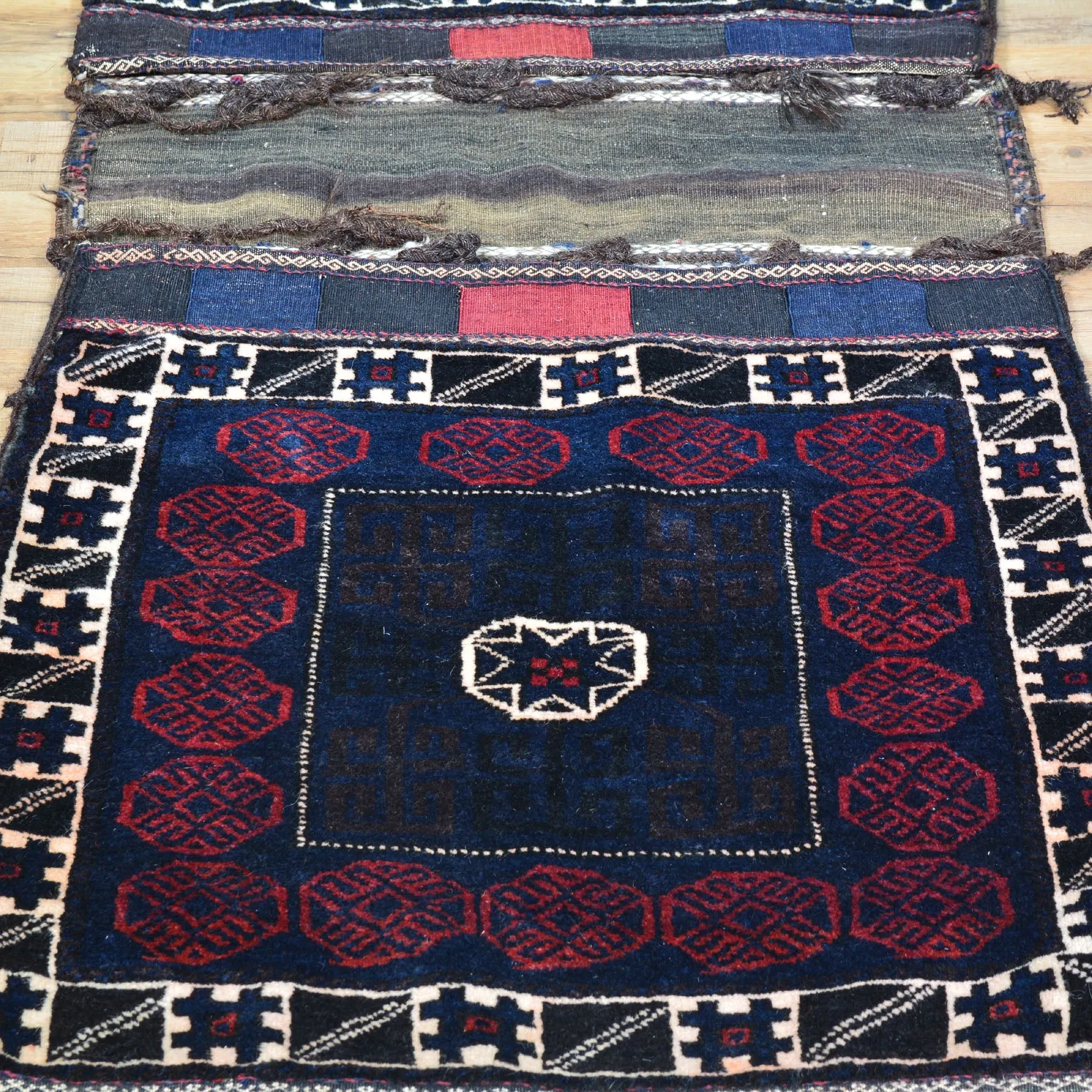 2.6 x 5.8 Hand-Knotted Baluchi Handmade Vintage Saddle Bag Pure Wool Cwral-8502