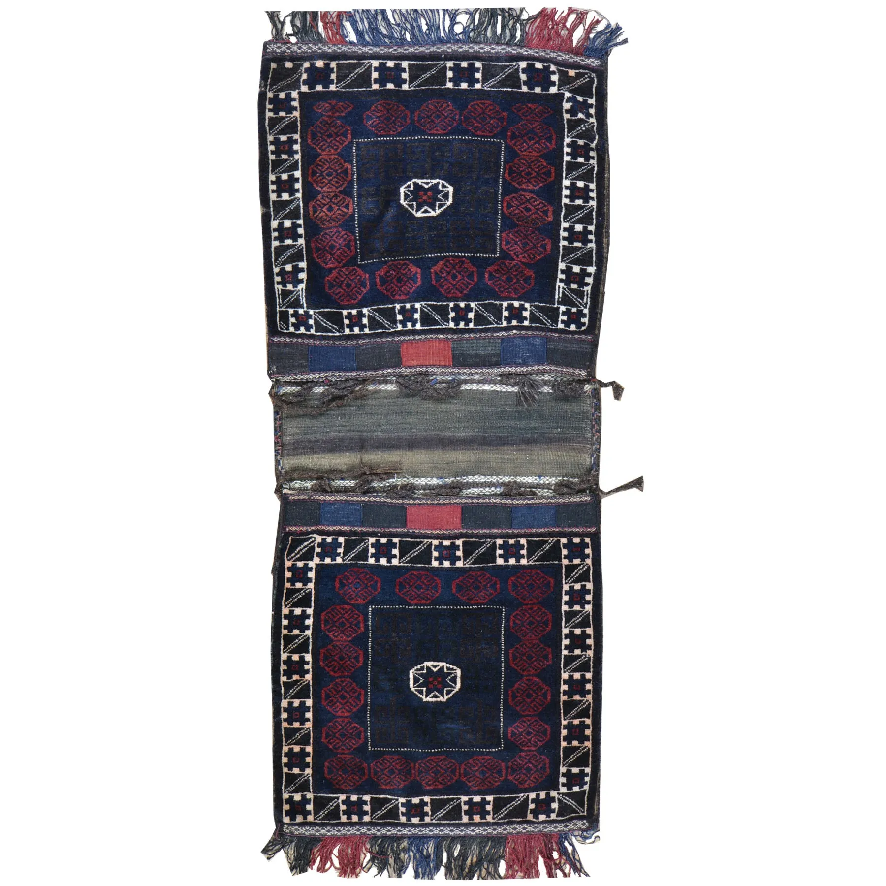 2.6 x 5.8 Hand-Knotted Baluchi Handmade Vintage Saddle Bag Pure Wool Cwral-8502