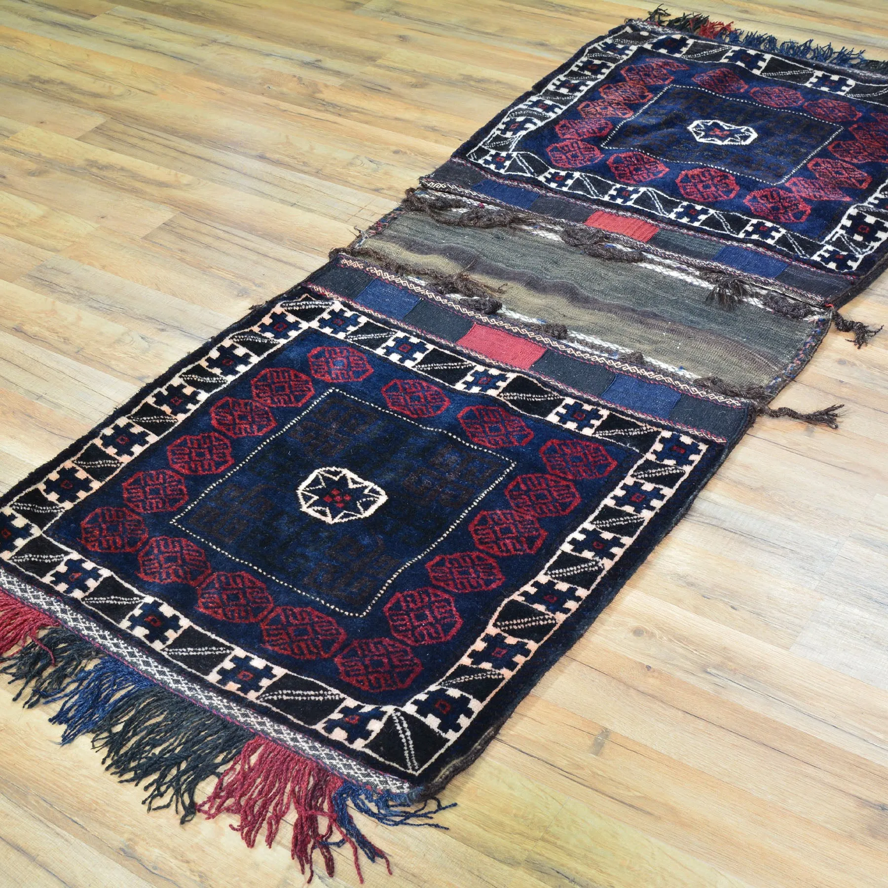 2.6 x 5.8 Hand-Knotted Baluchi Handmade Vintage Saddle Bag Pure Wool Cwral-8502