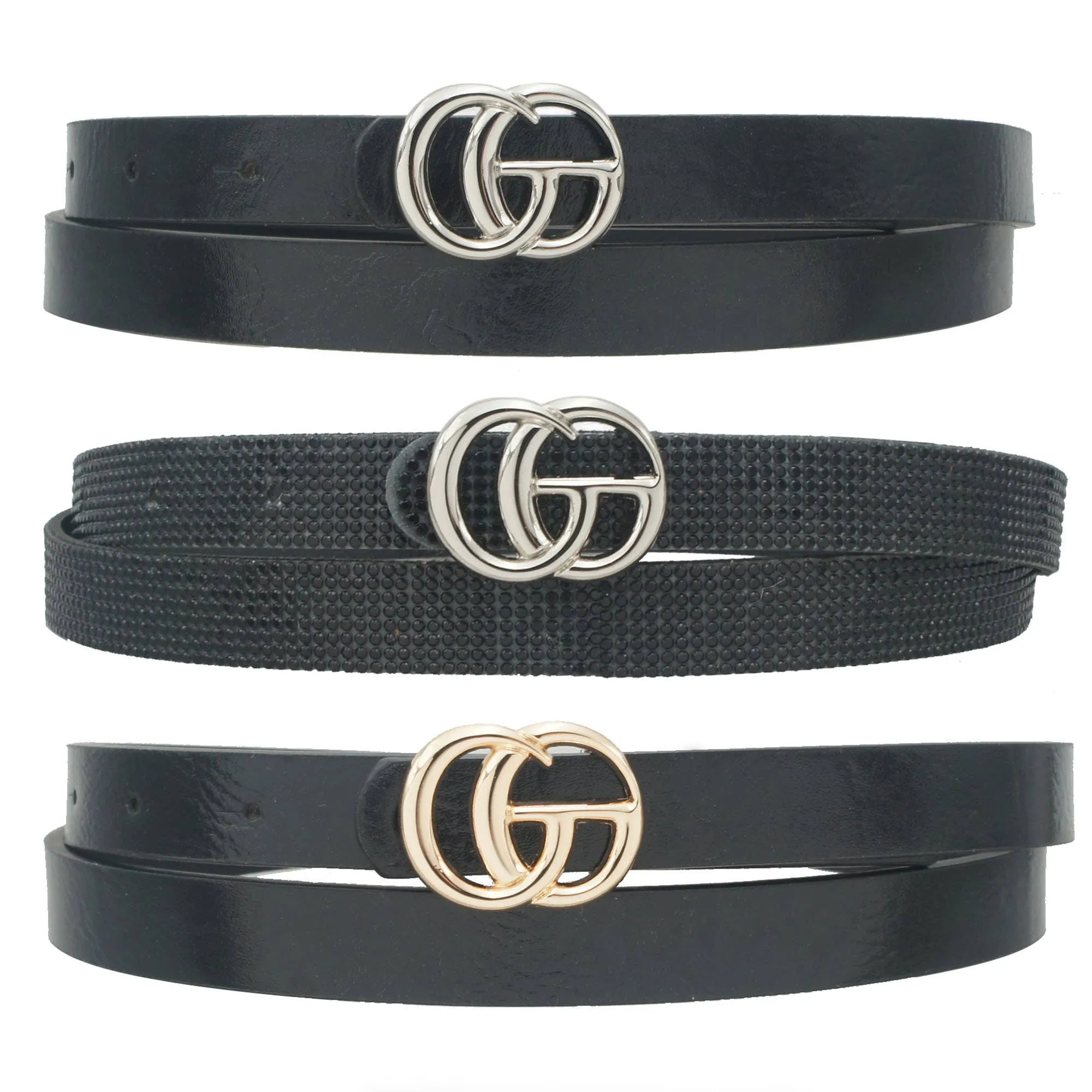 2PU 1RS STRAP GO BUCKLE TRIO SKINNY BELT