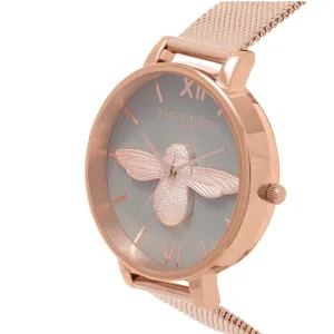 3D Bee Midi Grey Dial Rose Gold Mesh Watch