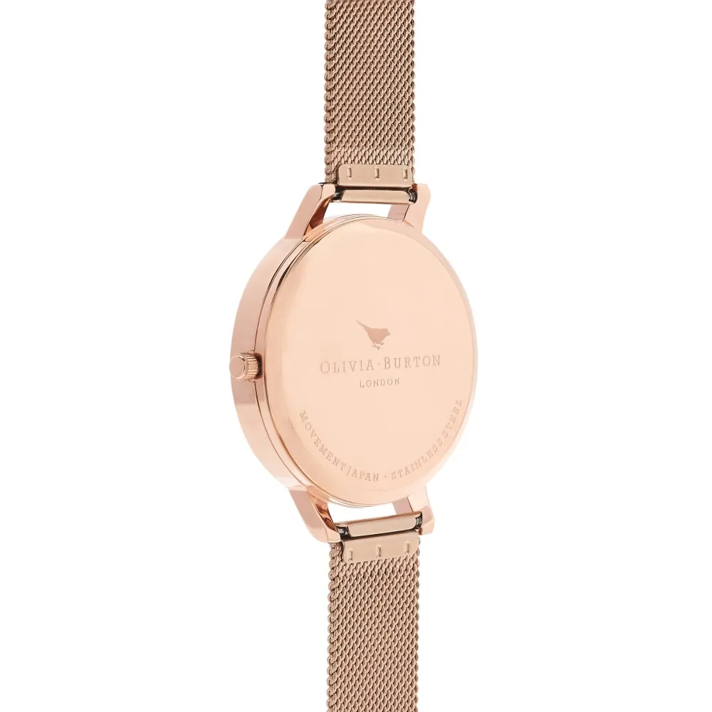 3D Bee Midi Grey Dial Rose Gold Mesh Watch